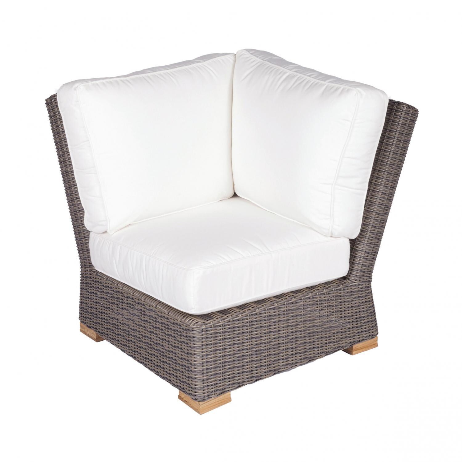 Royal Teak Collection Sanibel Wicker Patio Sectional Corner Chair W/ Sunbrella Canvas Natural Cushions thumbnail