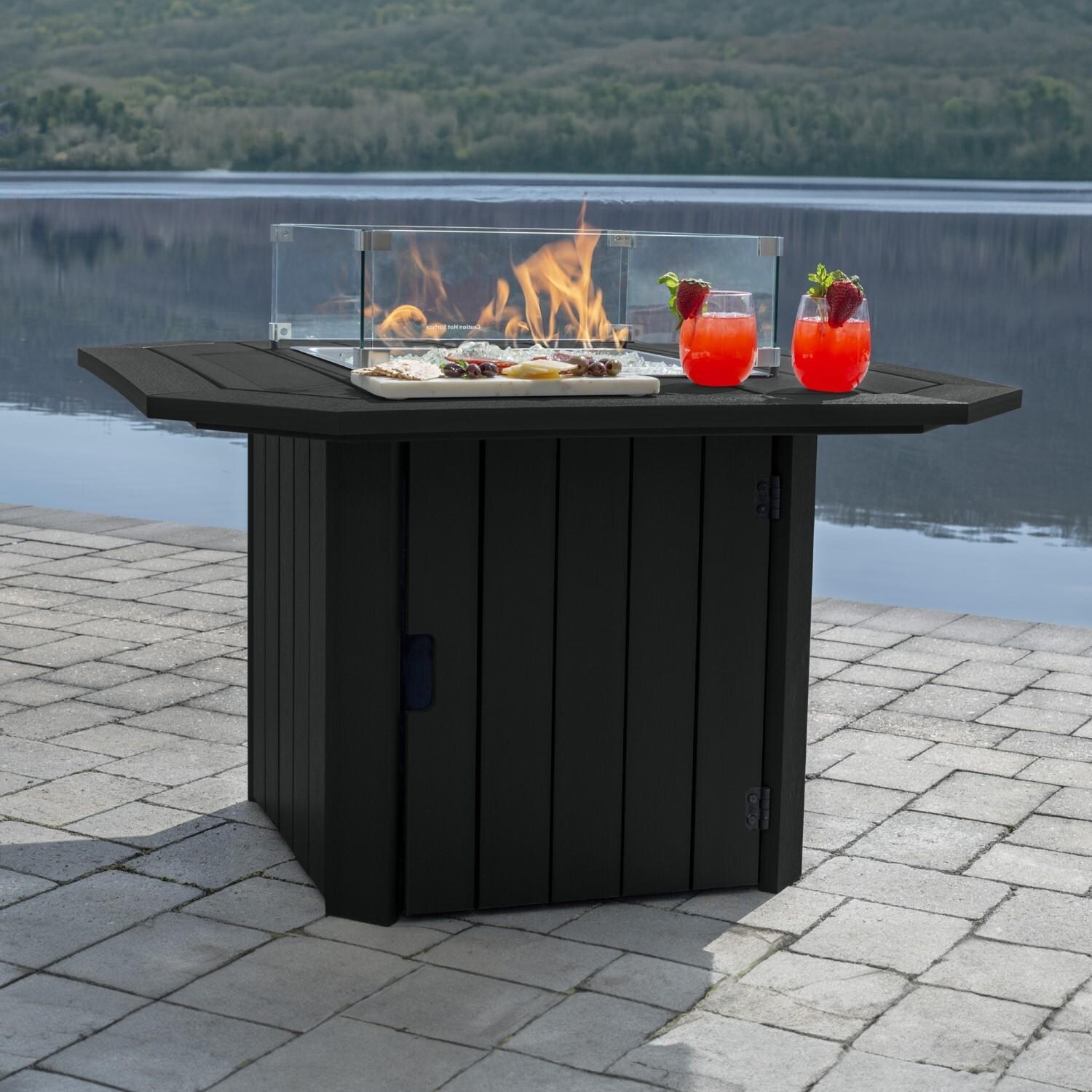 Harborview 40 Inch Smokeless Octagon Stainless Steel Propane Fire Pit Table in Black by Lakeview Outdoor Designs