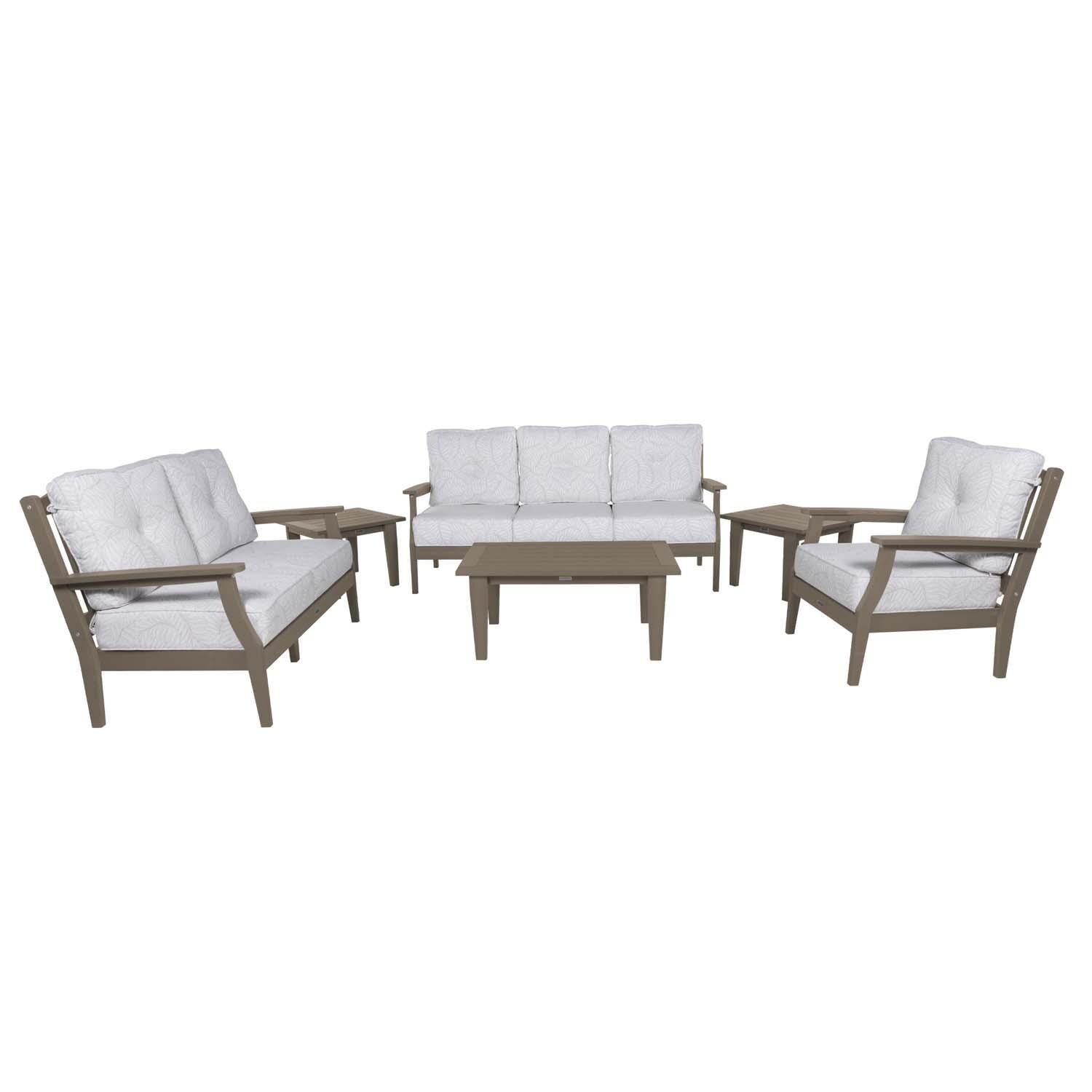 Blushing Bay 6 Pc Recycled Plastic Grand Seating Set in Lively Parchment/Woodland Brown by Lakeview Outdoor Designs - Front View - White Background thumbnail