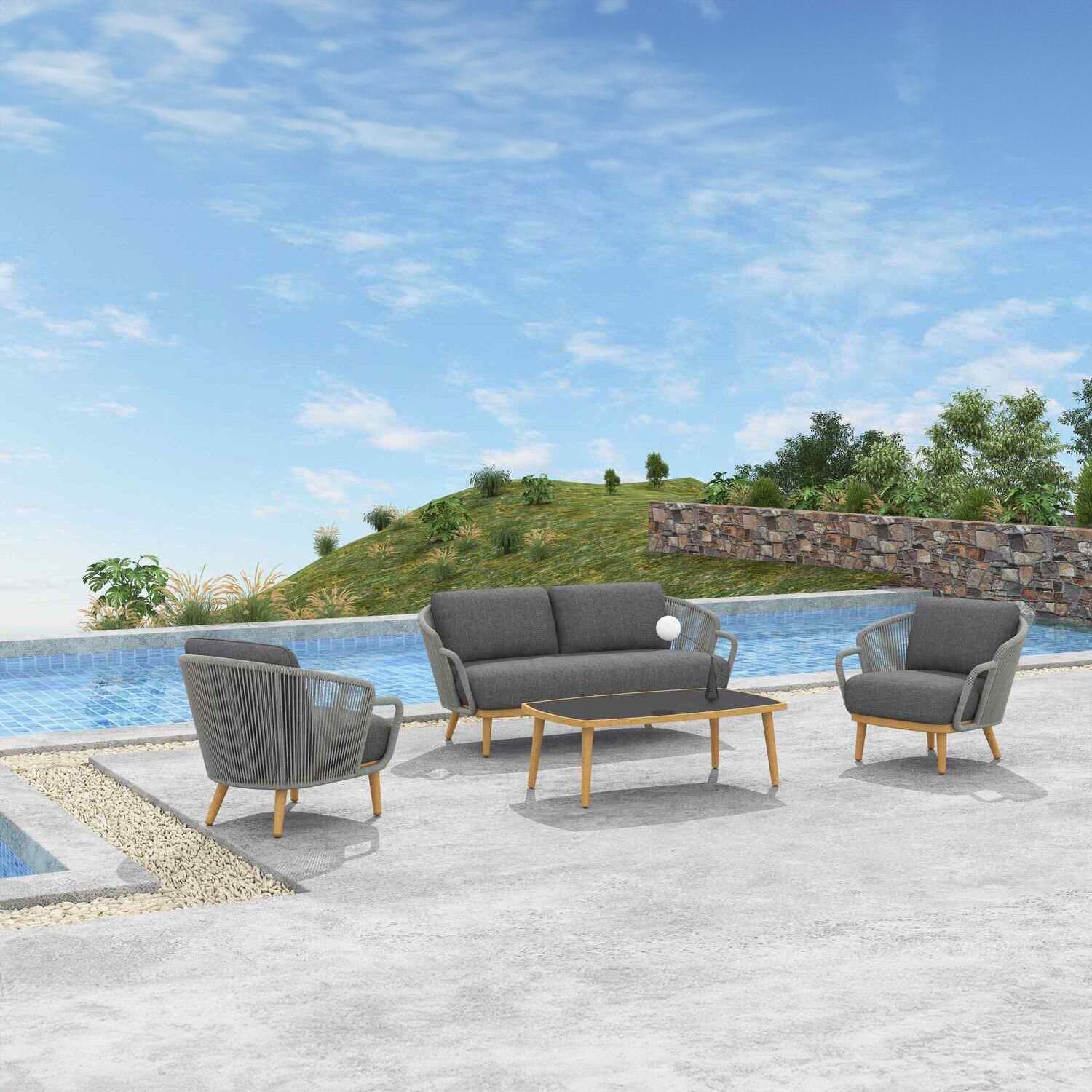 Pavia 4 Pc Seating Set W/ Grey Cushions in Wood By Lakeview Outdoor Designs - By the Pool - Lifestyle thumbnail