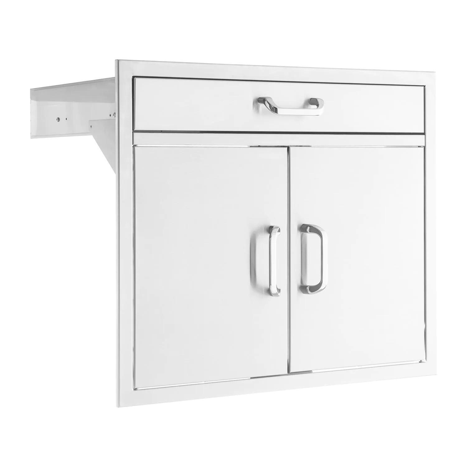 BBQGuys Signature 30-Inch Stainless Steel Double Door & Single Drawer Combo - Traditional - Angled View - White Background thumbnail