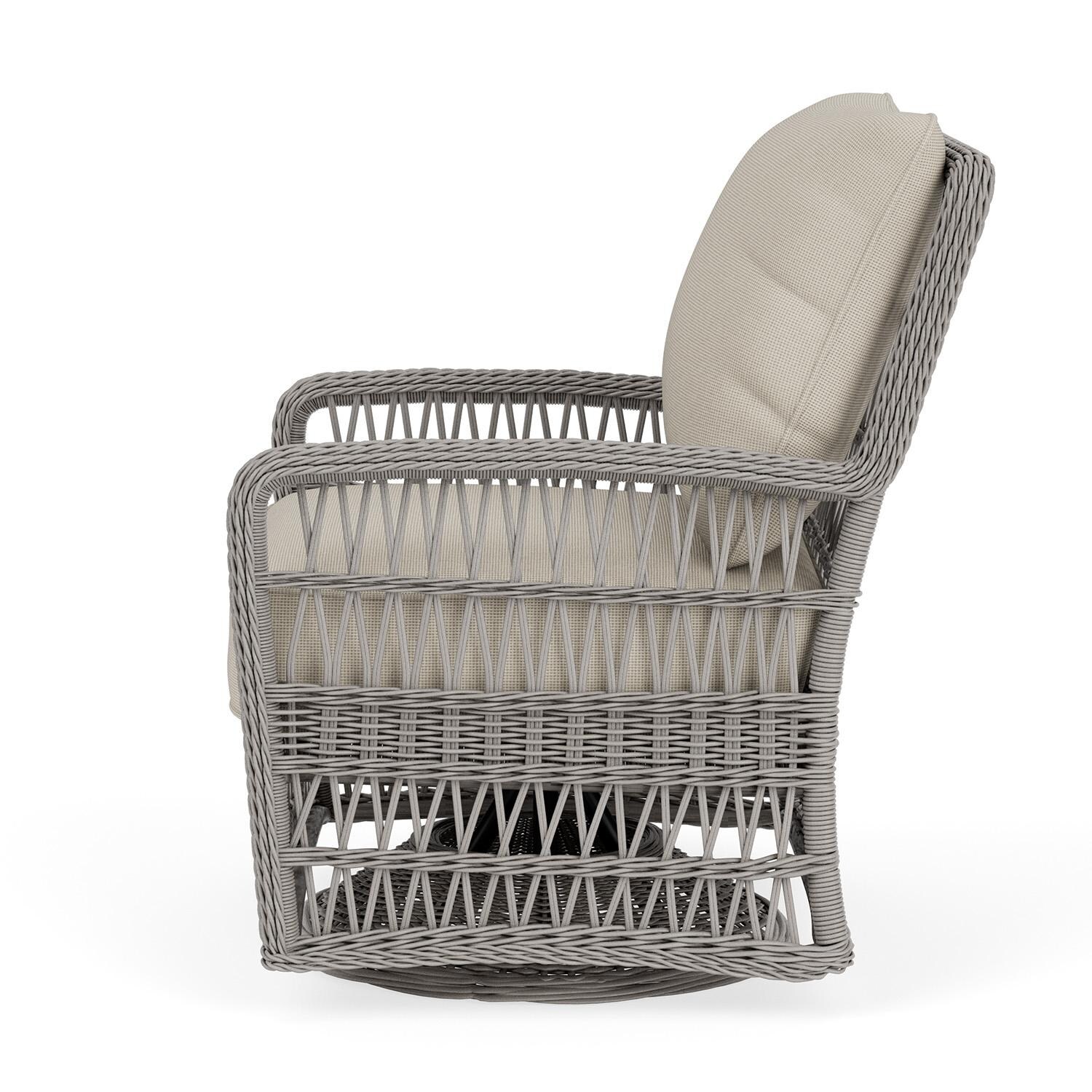 Lloyd Flanders Mackinac Swivel Glider Lounge Chair in Putty Finish with Fife Fog fabric - Left Side thumbnail