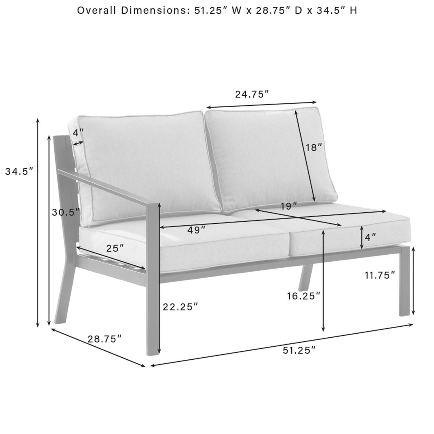Ultimate Patio UP-92608MB-CL 5Pc Outdoor Sectional Set W/ Fire Table in Charcoal Gray - Left Arm Section Dimensions - Diagram thumbnail