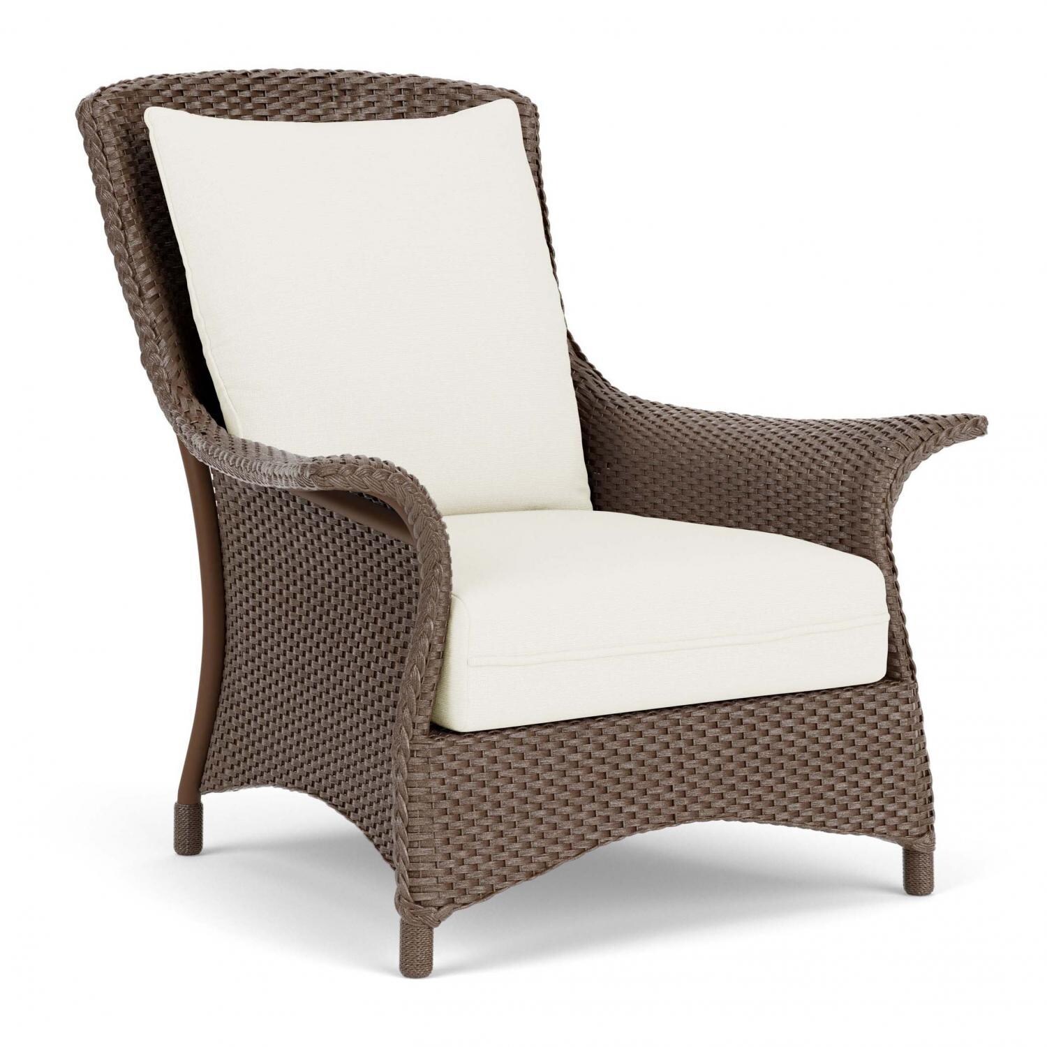 Lloyd Flanders Mandalay Lounge Chair in Bark Finish with Sailcloth Salt Fabric - Angled thumbnail