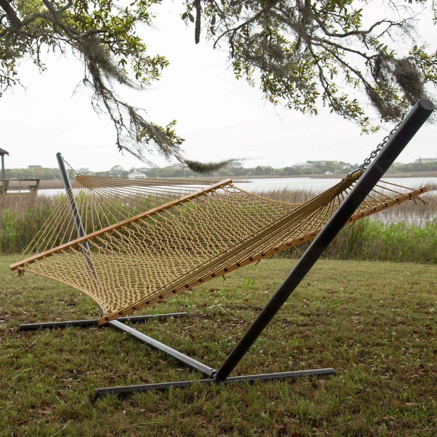 Pawleys Island 15DCTAN Presidential Size Original DuraCord Rope Hammock - Tan - On the Lawn thumbnail