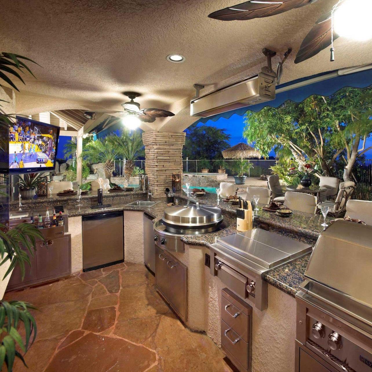 EVO 10-0055-LP-C Affinity 30G Built-In Flattop Propane Gas Grill w/ Non-Stick Ceramic Clad Coating - Installed in Outdoor Kitchen - Lifestyle thumbnail