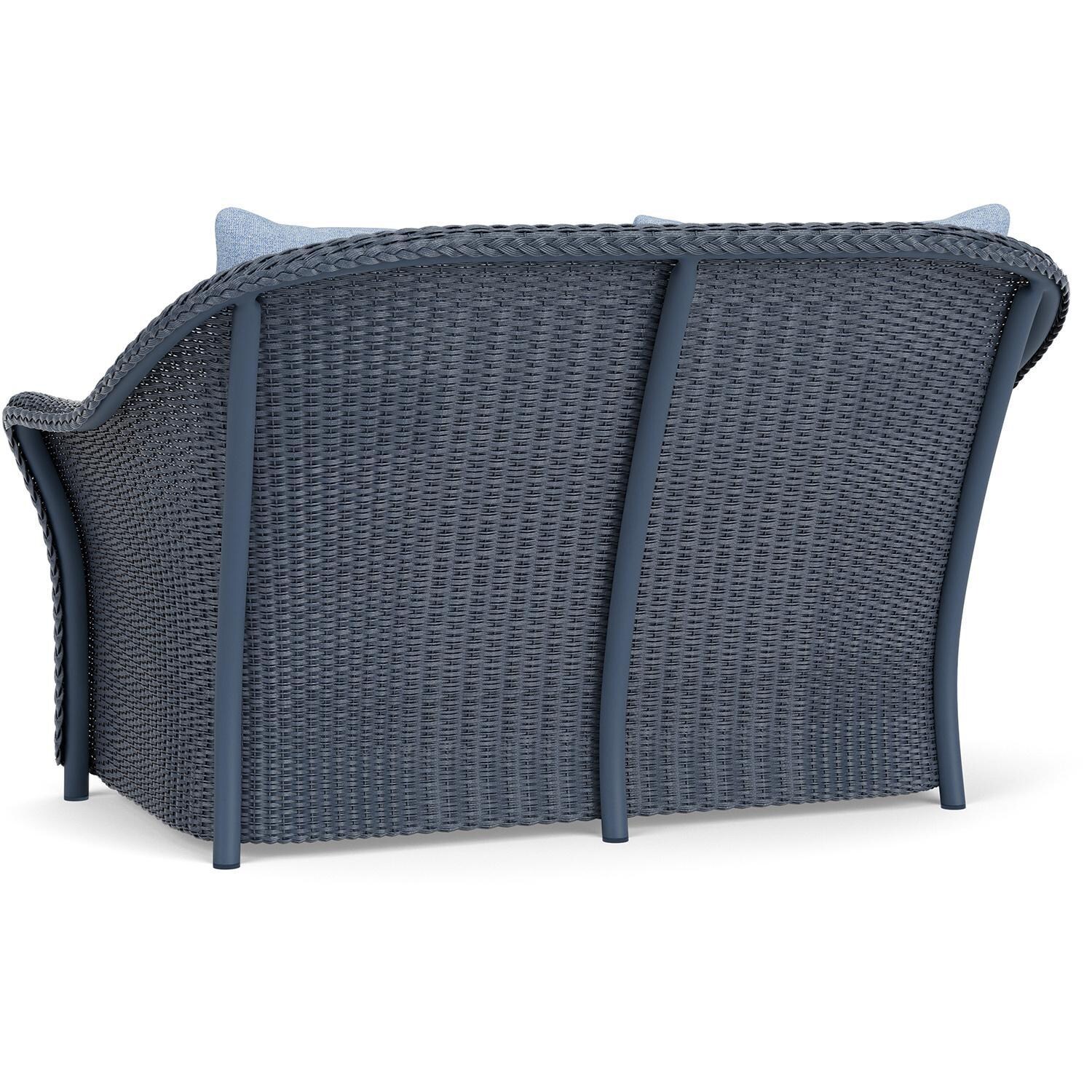 Lloyd Flanders Weekend Retreat Loveseat in Denim Blue Finish W/ Demo Skyway Fabric - Back Left thumbnail