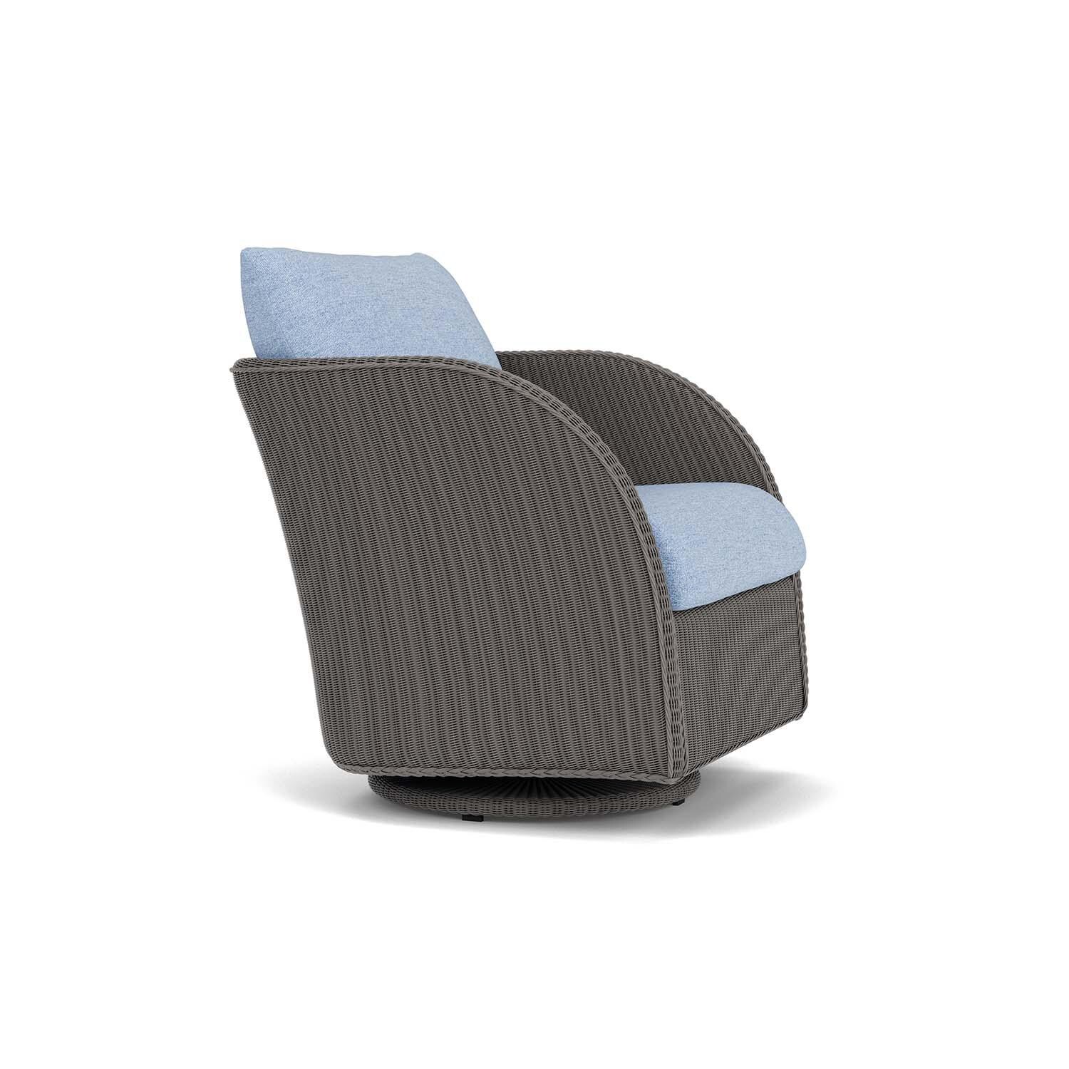 Lloyd Flanders Essence Swivel Glider Lounge Chair W/Demo Skyway Fabric - Pewter Finish - Angled thumbnail