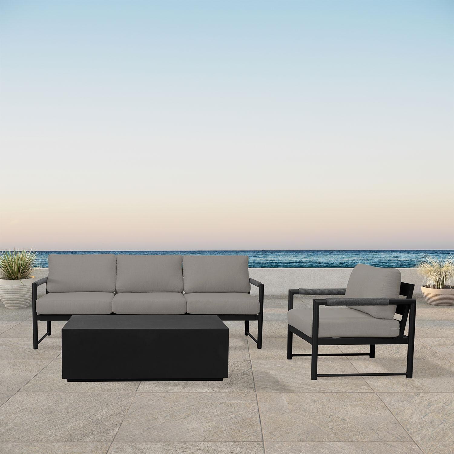 Lakeview AVEBAY-BK-CO-SET130-CC Avenue Bay Black/Carbon 3 Pc Sofa Set - Canvas Charcoal - On Patio - Lifestyle thumbnail