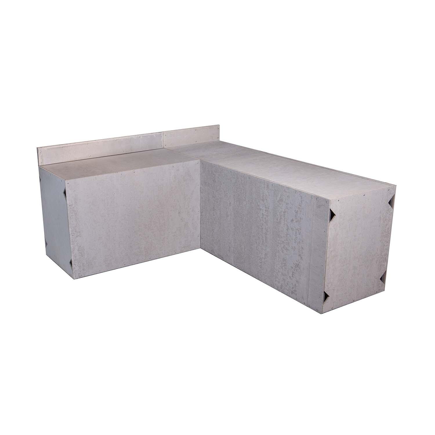 Universal 7 ft X 8 ft Ready To Finish L-Shaped Outdoor Kitchen System Appliance and Storage Cabinets W/Backsplashes On 54 Inch & 90 Degree Corner Cabinets