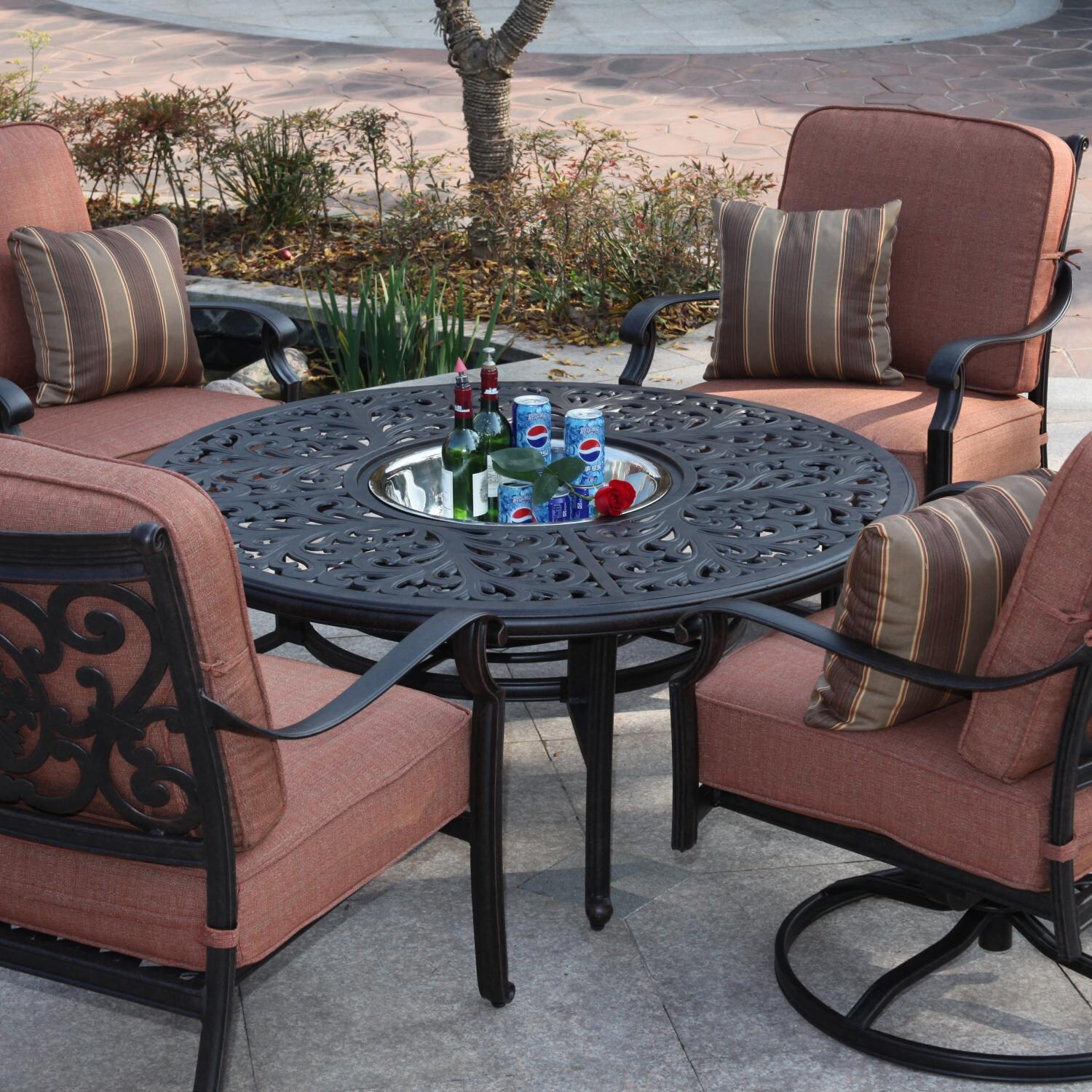 Darlee St. Cruz 5 Piece Cast Aluminum Patio Conversation Set Tea