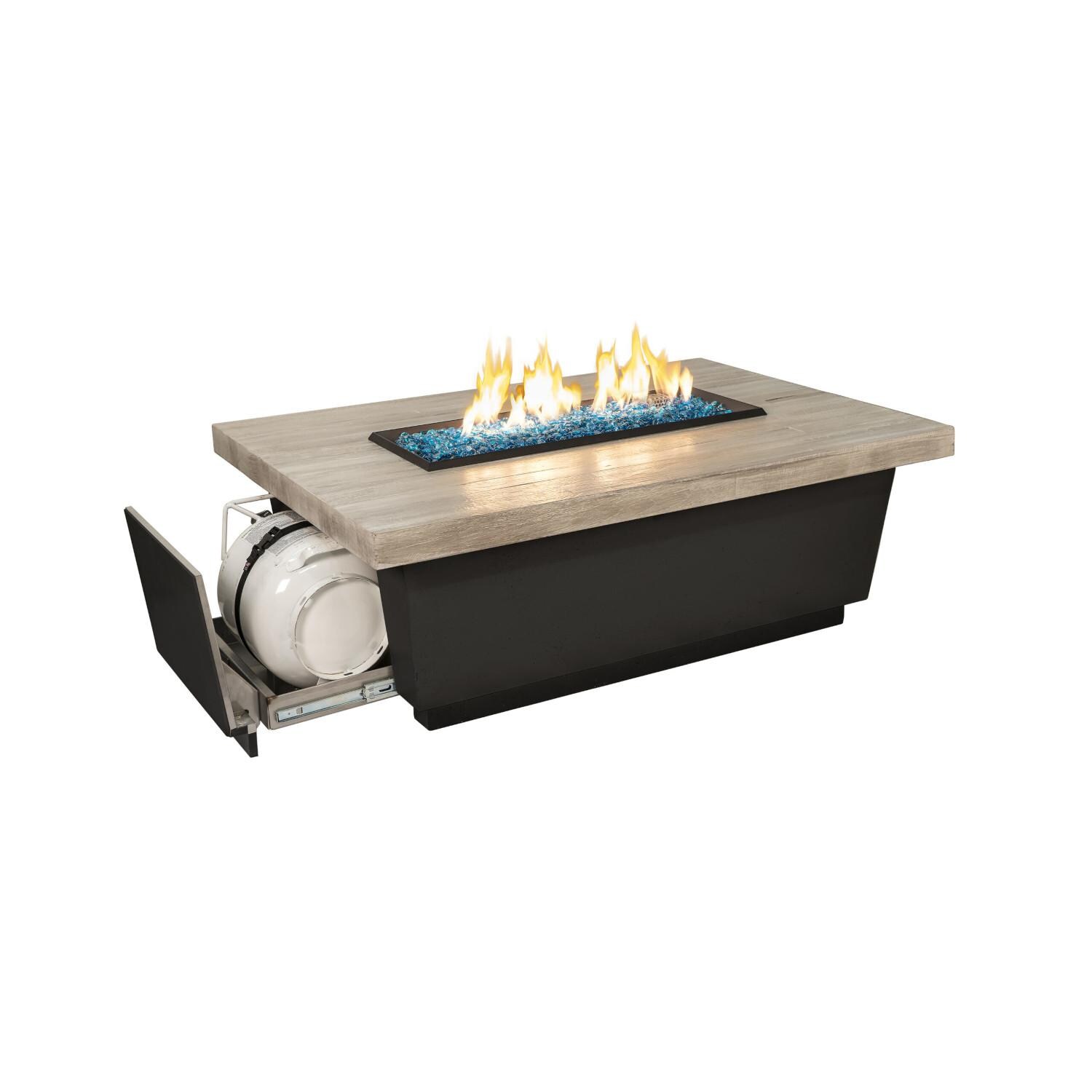 American Fyre Designs 785-BA-SP-M4PC Contempo LP Select 62-Inch Rectangular Propane Gas Fire Table - Silver Pine - (Shown W/ LP Cylinder - Sold Separately) thumbnail