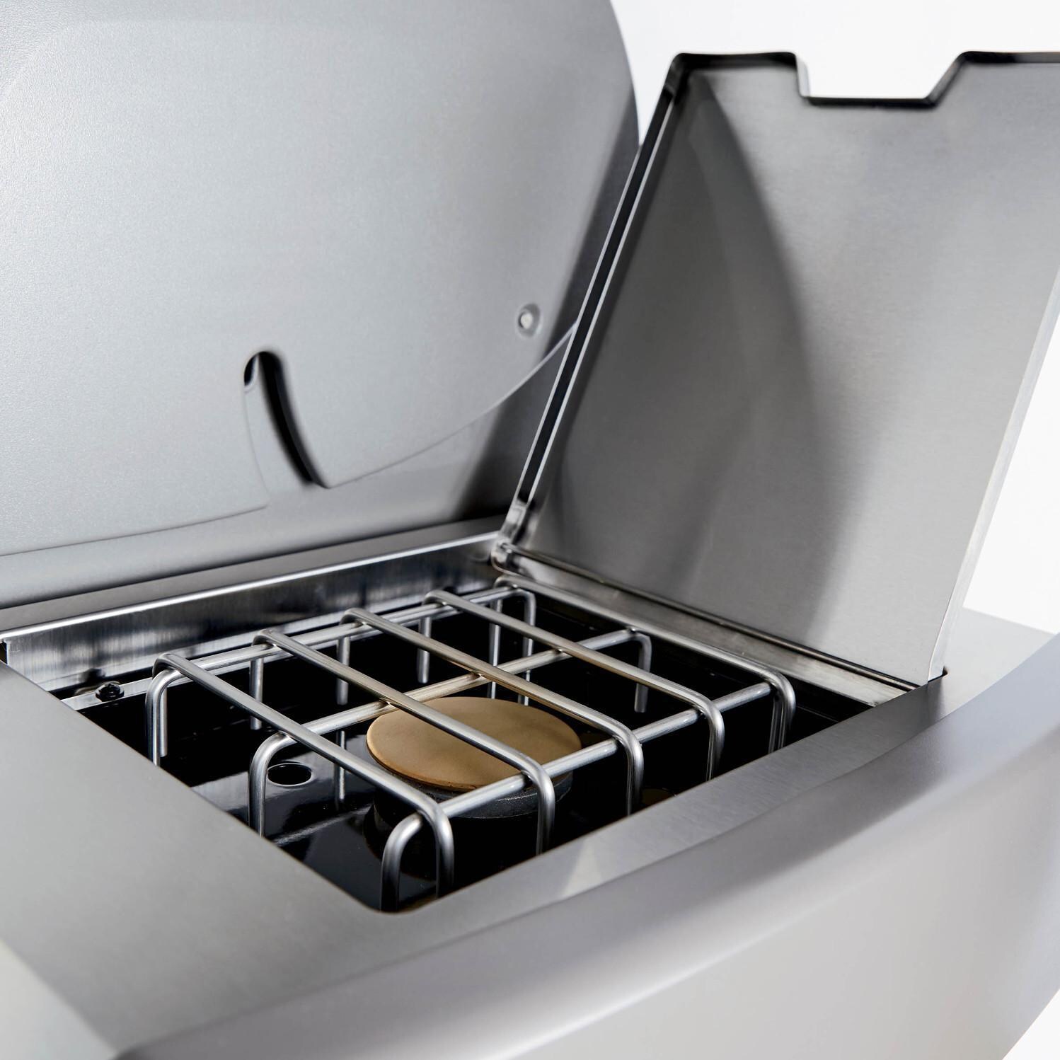 Weber Genesis II LX S-240 Freestanding Natural Gas Grill - Side Burner With Lid Up thumbnail