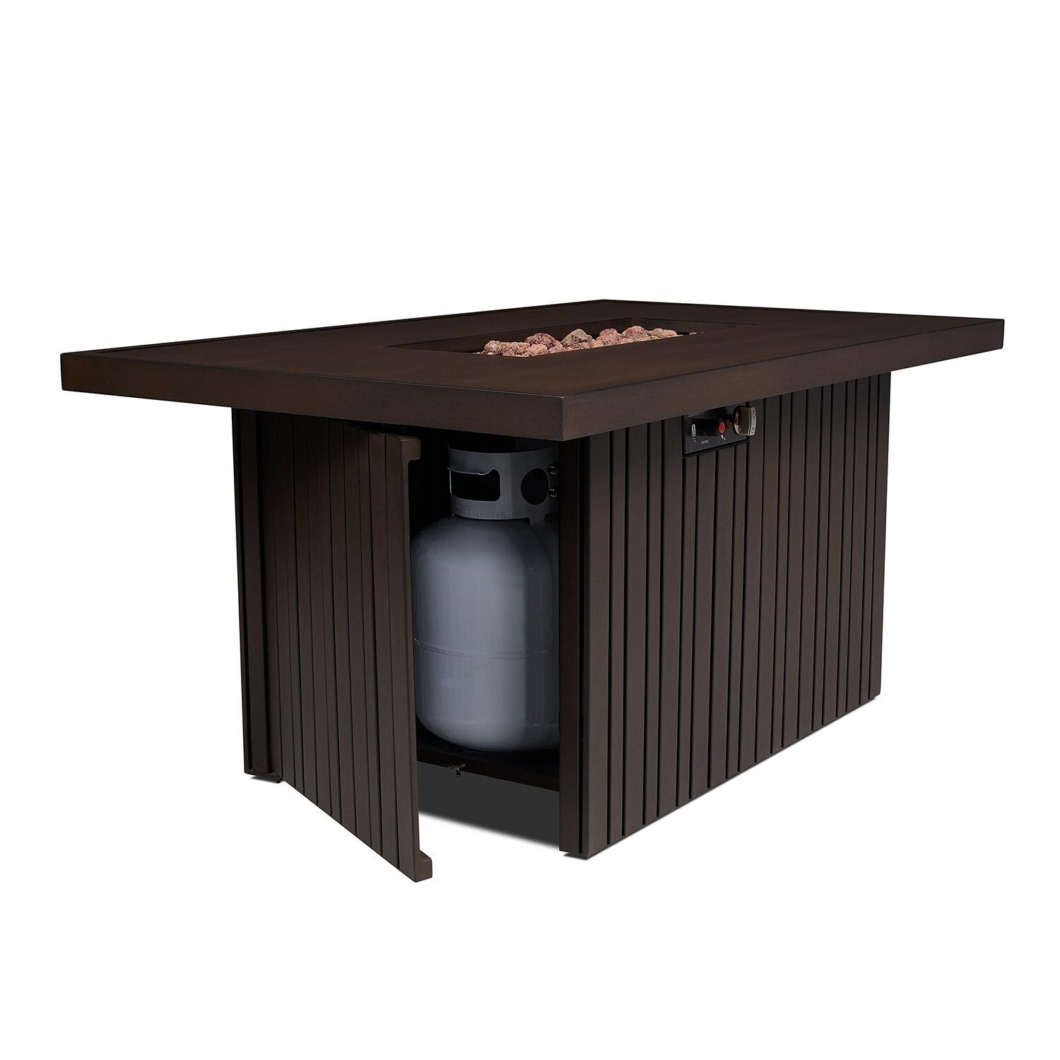 Westlook 52-in Rectangular Aluminum Propane Fire Pit in Bronze Coral by Lakeview - Propane Storage - White Background thumbnail