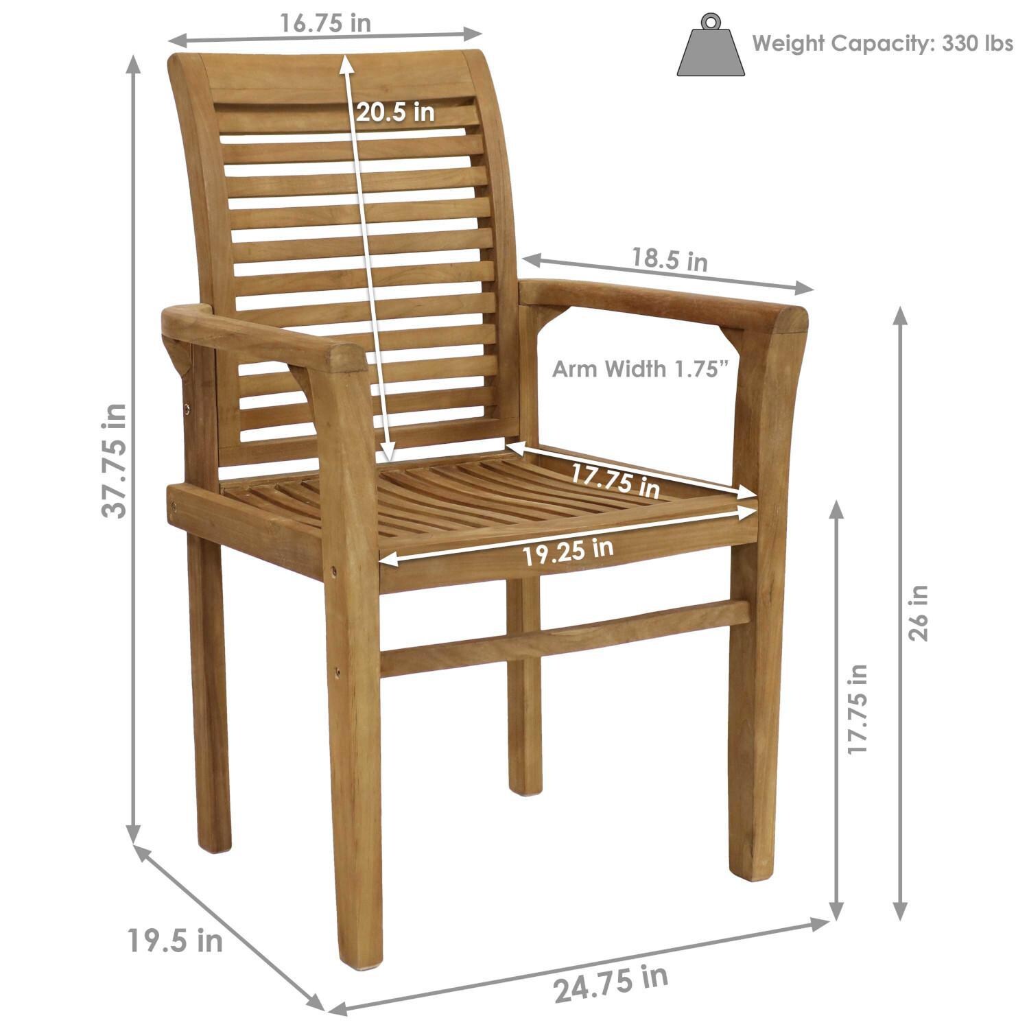 Ultimate Patio Teak Outdoor Patio Dining Armchair - Dimensions thumbnail