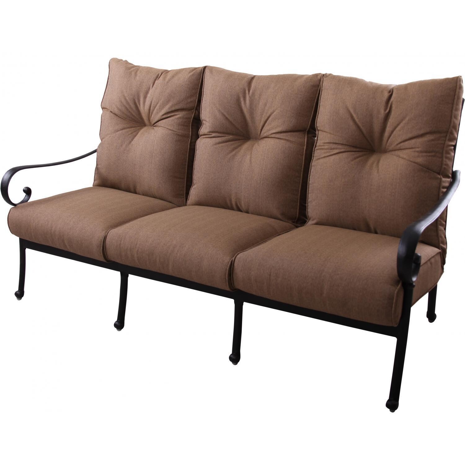 Santa Anita Cast Aluminum Patio Sofa w/ Heather Beige Sunbrella Cushions By Darlee - Display - White Background thumbnail