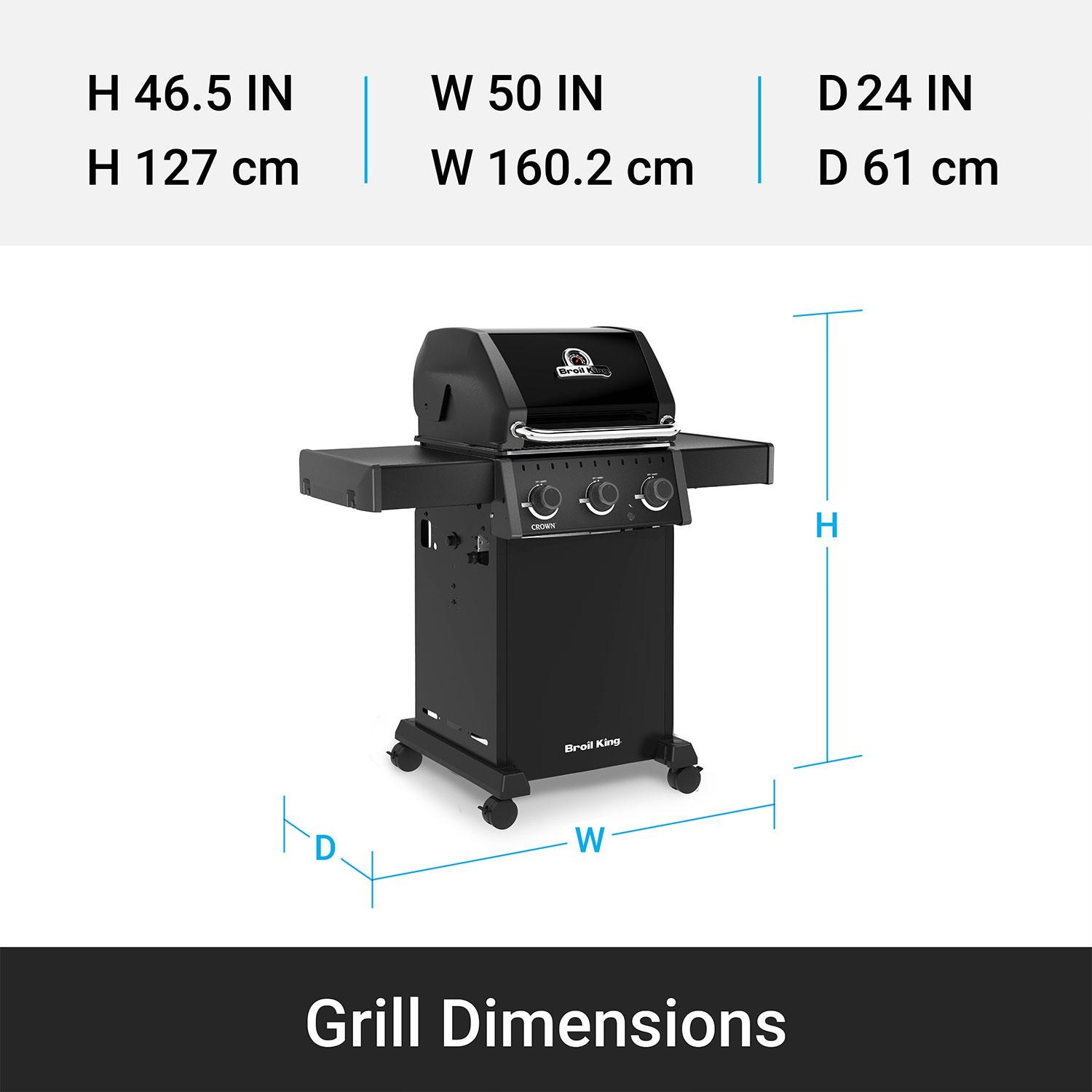 Broil King 864057 Crown 310 Shadow 3 Burner Natural Gas Grill - Black - Dimensions thumbnail