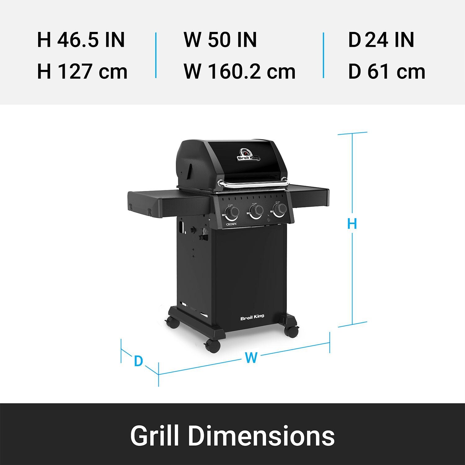 Broil King 864057 Crown 310 Shadow 3 Burner Natural Gas Grill - Black - Dimensions thumbnail
