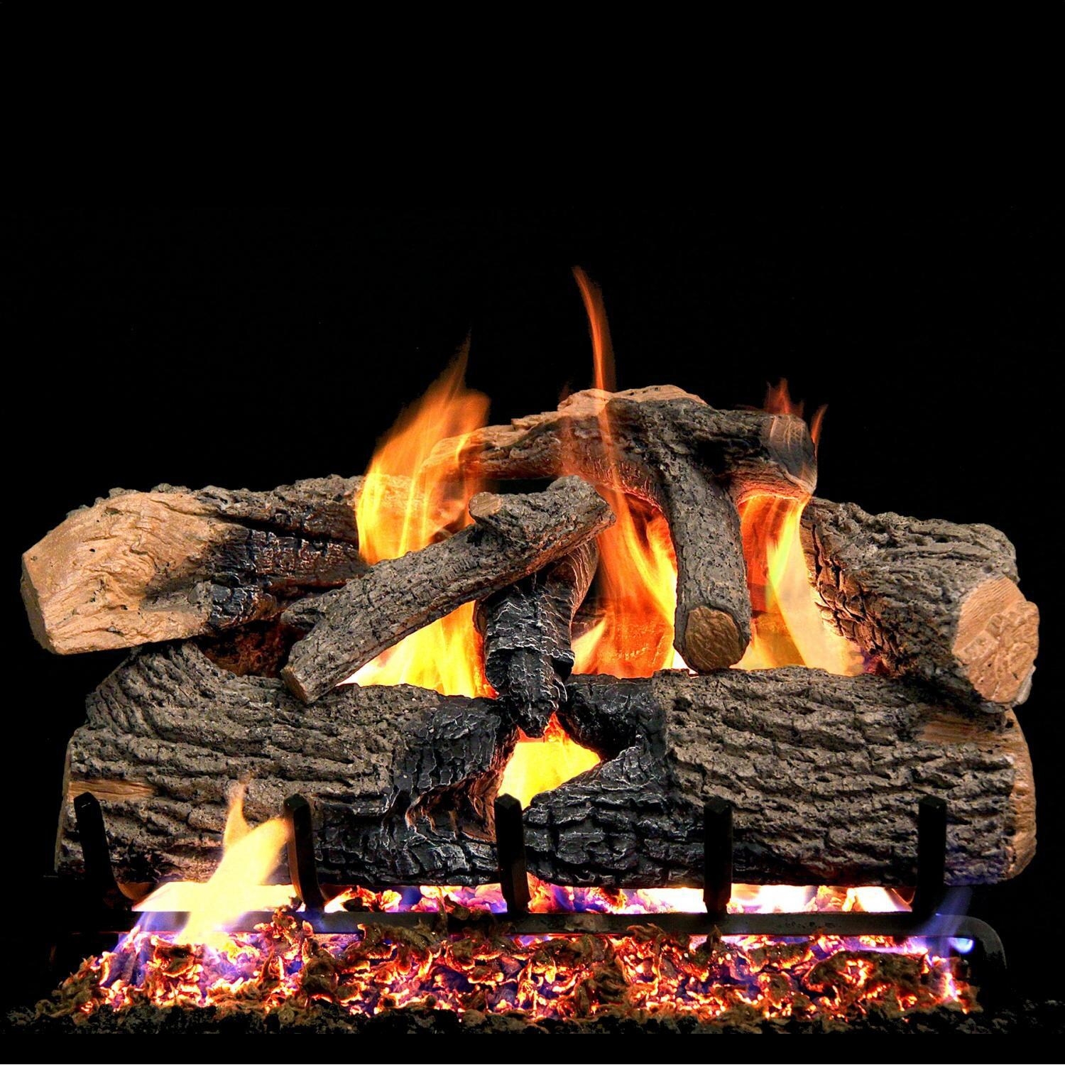 Peterson Real Fyre 24-Inch Charred Evergreen Oak Gas Log Set With Vented Natural Gas G52 Burner - Match Light
