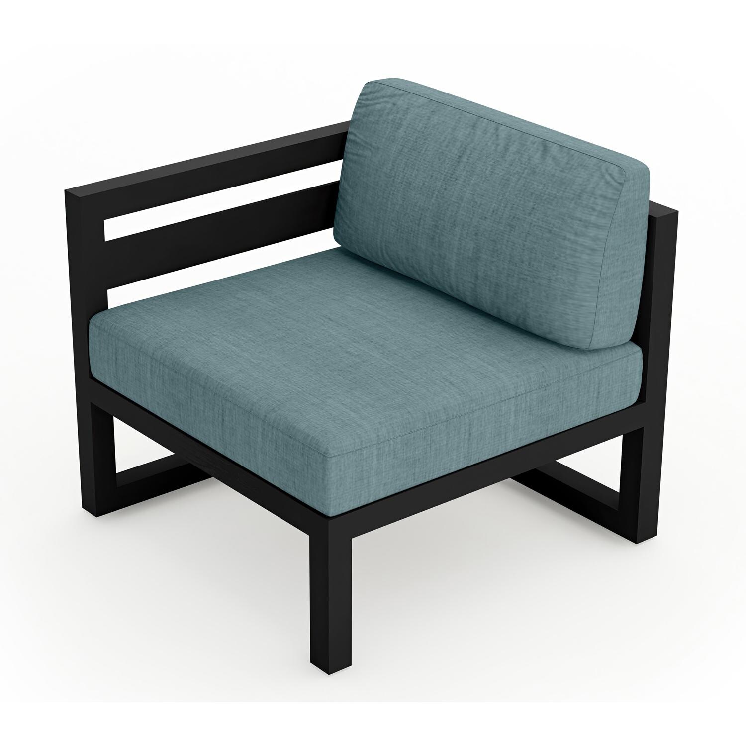 Lakeview MSTYCV-BK-LAS-CL Misty Cove Aluminum Left Arm Club Chair in Black w/Cast Lagoon Cushions by Lakeview Outdoor Designs - Angled Front - White Background thumbnail