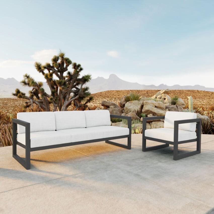 Misty Cove 2 Piece Seating Set In Slate w/Canvas Natural Cushions by Lakeview - On the Patio - Lifestyle thumbnail