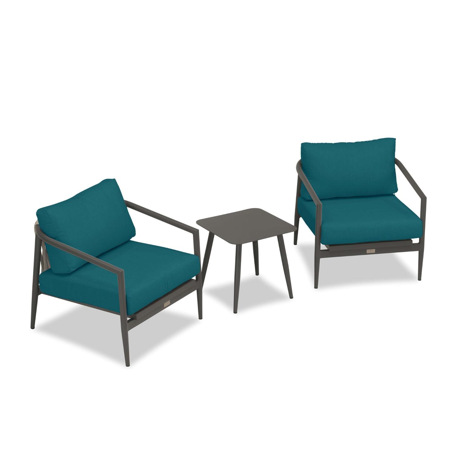 Lakeview Midnight Cove 3 Pc Aluminum Club Chair Seating Set in Slate/Pebble Gray/Spectrum Peacock - Top - White Background thumbnail