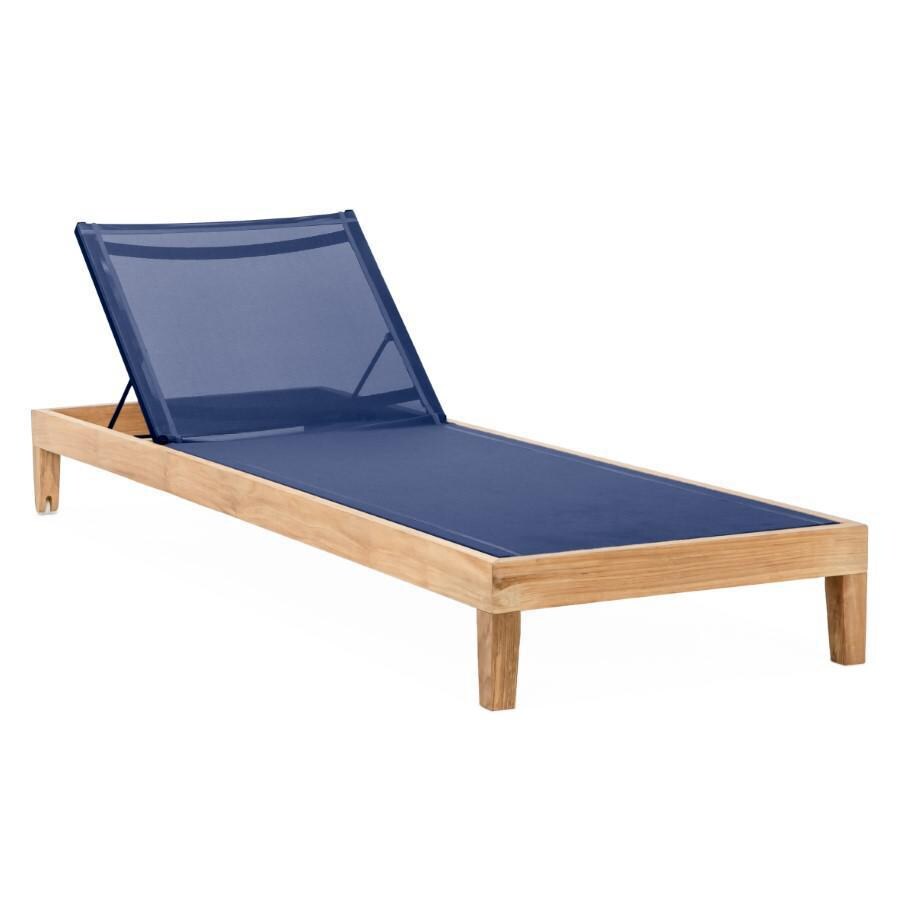 Monday Teak Patio Chaise Lounge W/Navy Sling By Teak + Table