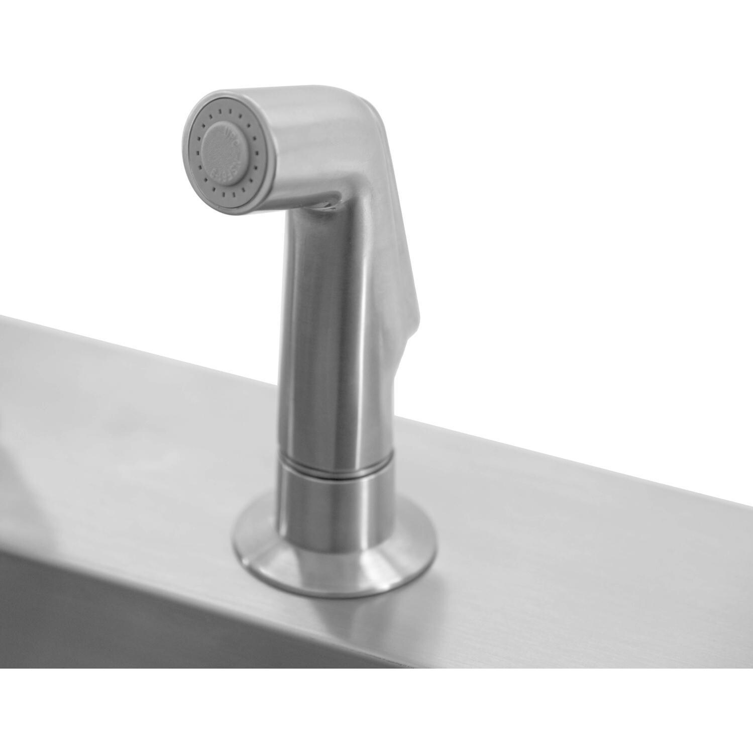 BBQGuys Signature - BBQ-RD2522-9 + BBQ-N88620B1-BN - 25 X 22 Drop-In Sink W/ Gooseneck Faucet Side Sprayer & Strainer - Sprayer Closeup thumbnail