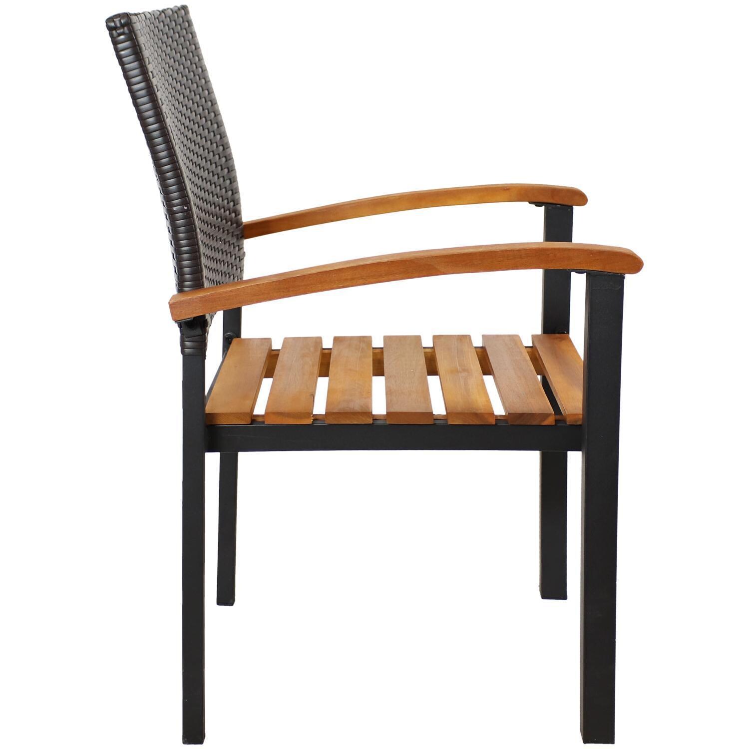 Ultimate Patio Malachi Acacia Wood & Resin Rattan Outdoor Patio Armchairs - Side View - White Background thumbnail