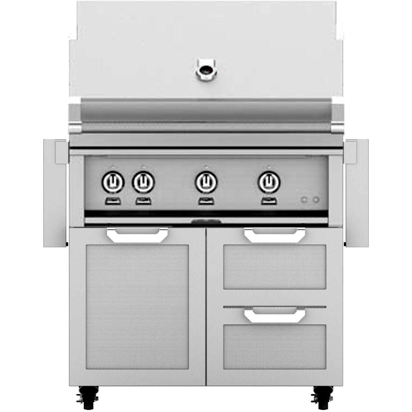 Hestan 36-Inch Propane Gas Grill W/ Rotisserie On Double Drawer & Door Tower Cart - Steeletto - GABR36-LP-SS