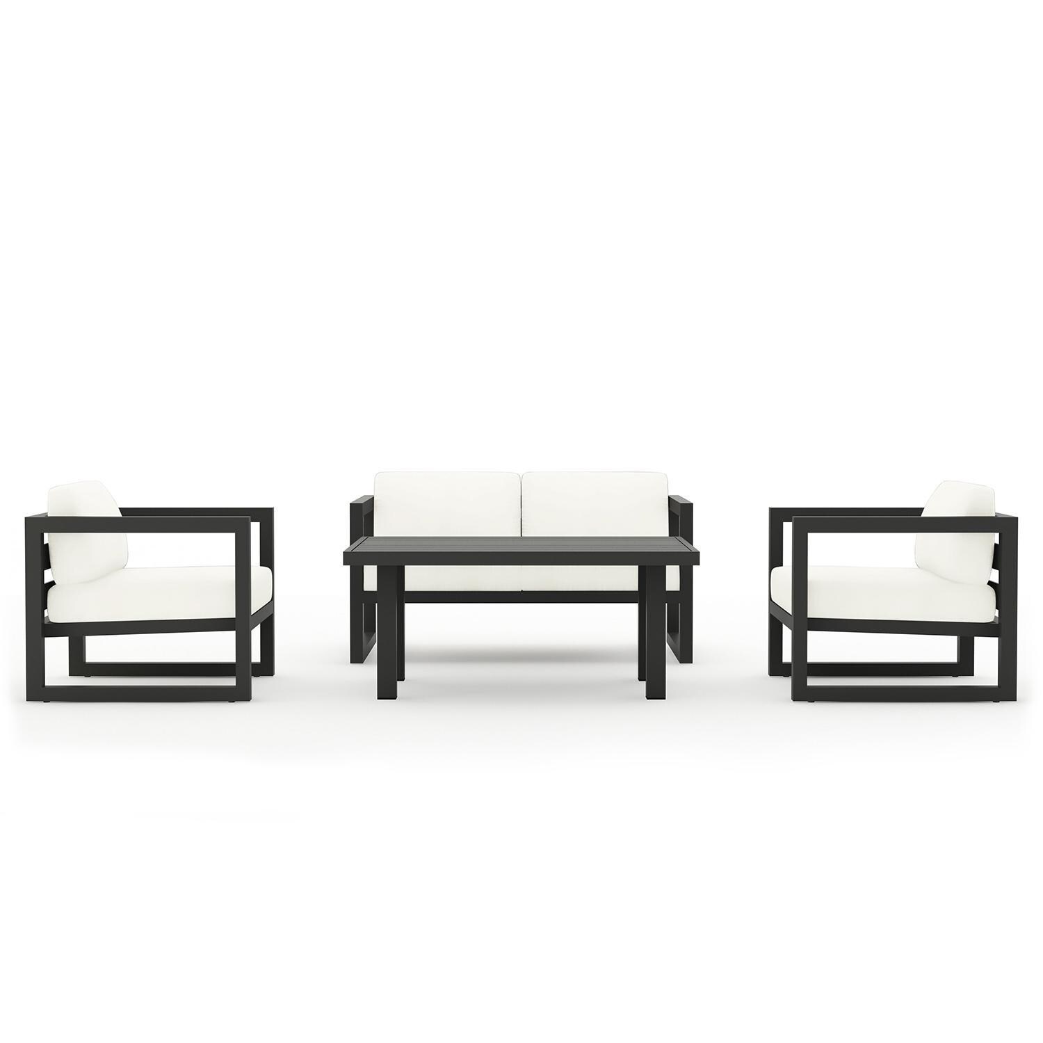 Misty Cove 4 Piece Seating Set in Slate w/Chat Table & Canvas Natural Cushions by Lakeview - Complete Set - White Background thumbnail