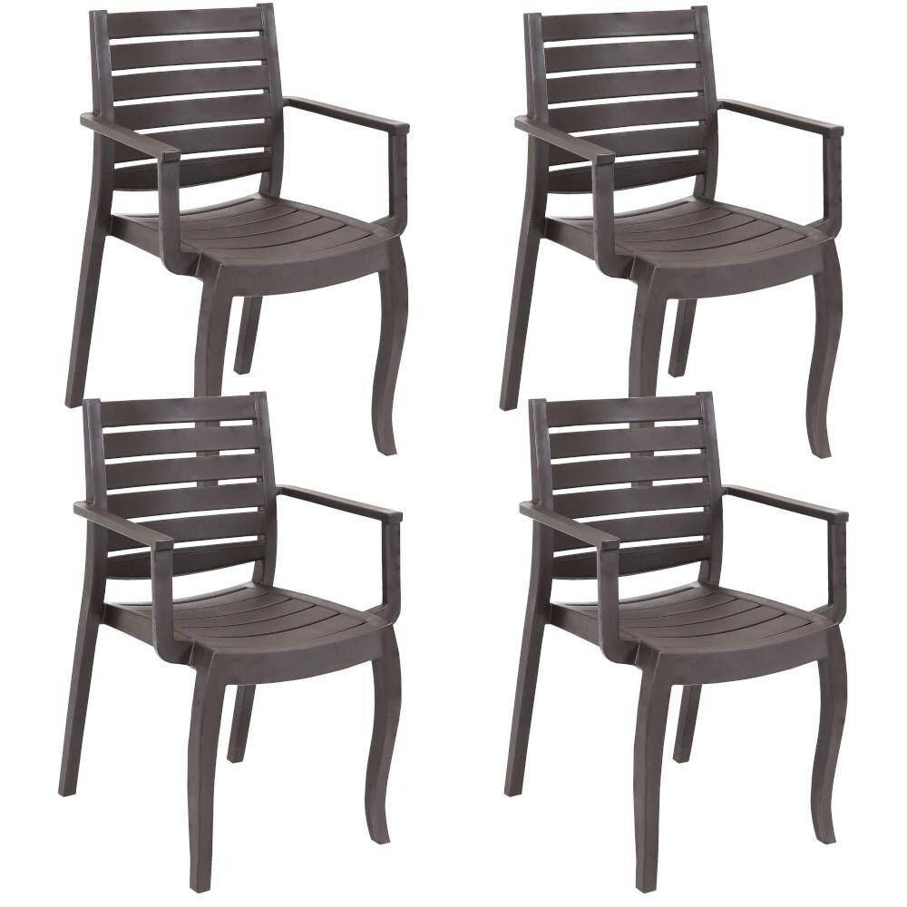 Ultimate Patio Plastic Outdoor Arm Chair - Set of 4 - Brown