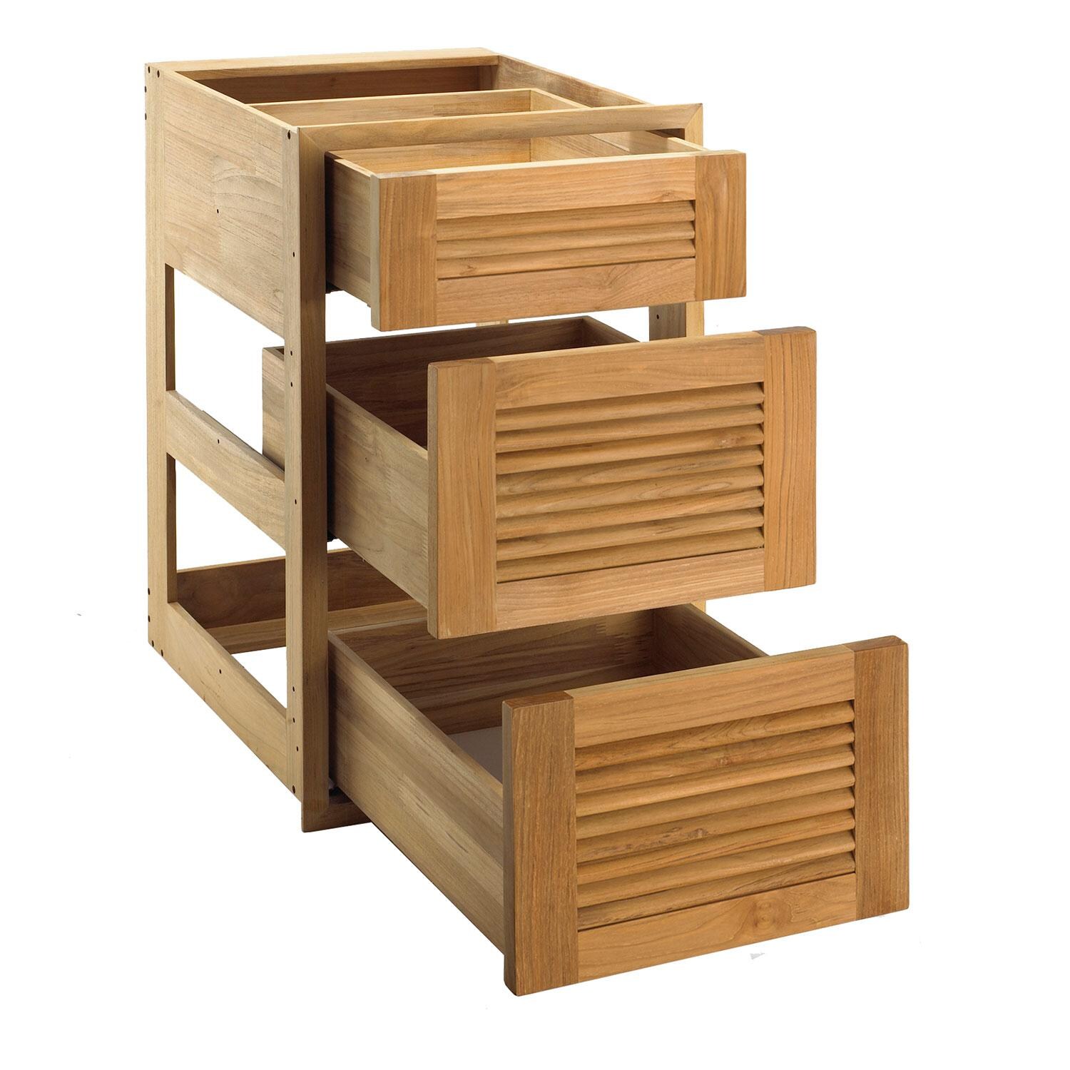 Pacific Teak 18 Inch Louvered Triple Drawer - Open thumbnail
