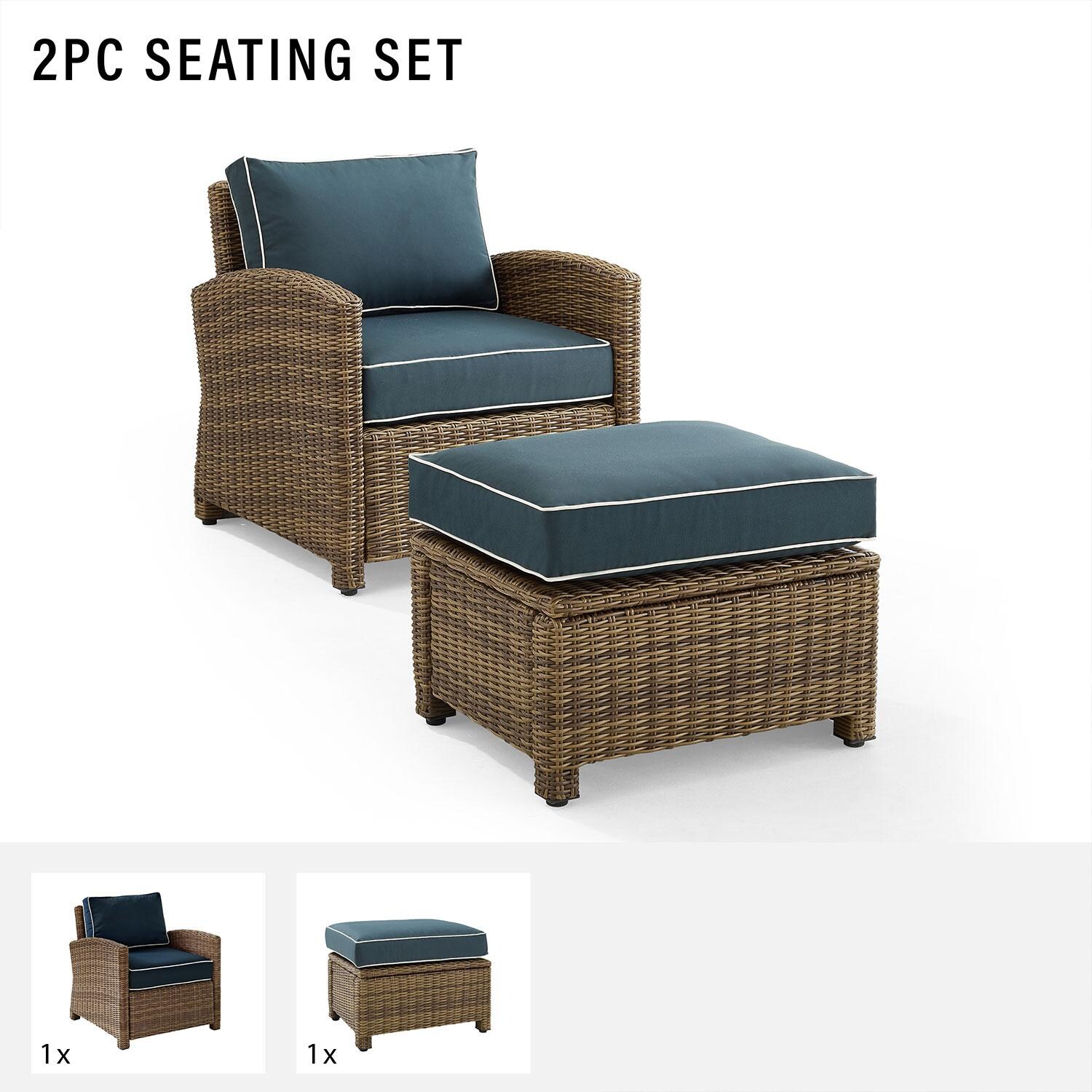 Ultimate Patio UP-92414WB-NV 2Pc Wicker Outdoor Chair Set in Navy - Included in Set (Club Chair & Ottoman) - Diagram thumbnail