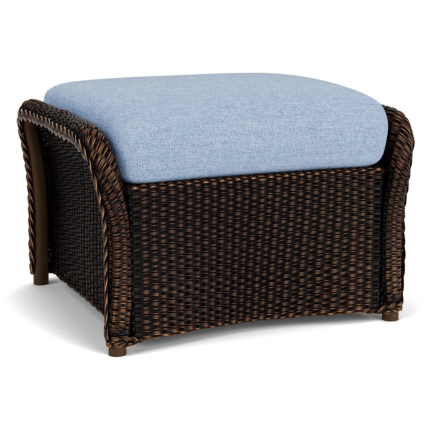 Lloyd Flanders Weekend Retreat Woven Ottoman in Mink Finish W/ Demo Skyway Fabric - Back Left thumbnail
