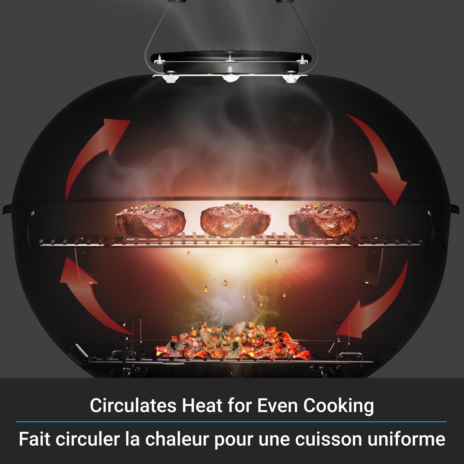 Broil King 401010 Kettle 22 1/2-in Charcoal Grill - Black - Even Heat Distribution for Grilling - Detail thumbnail