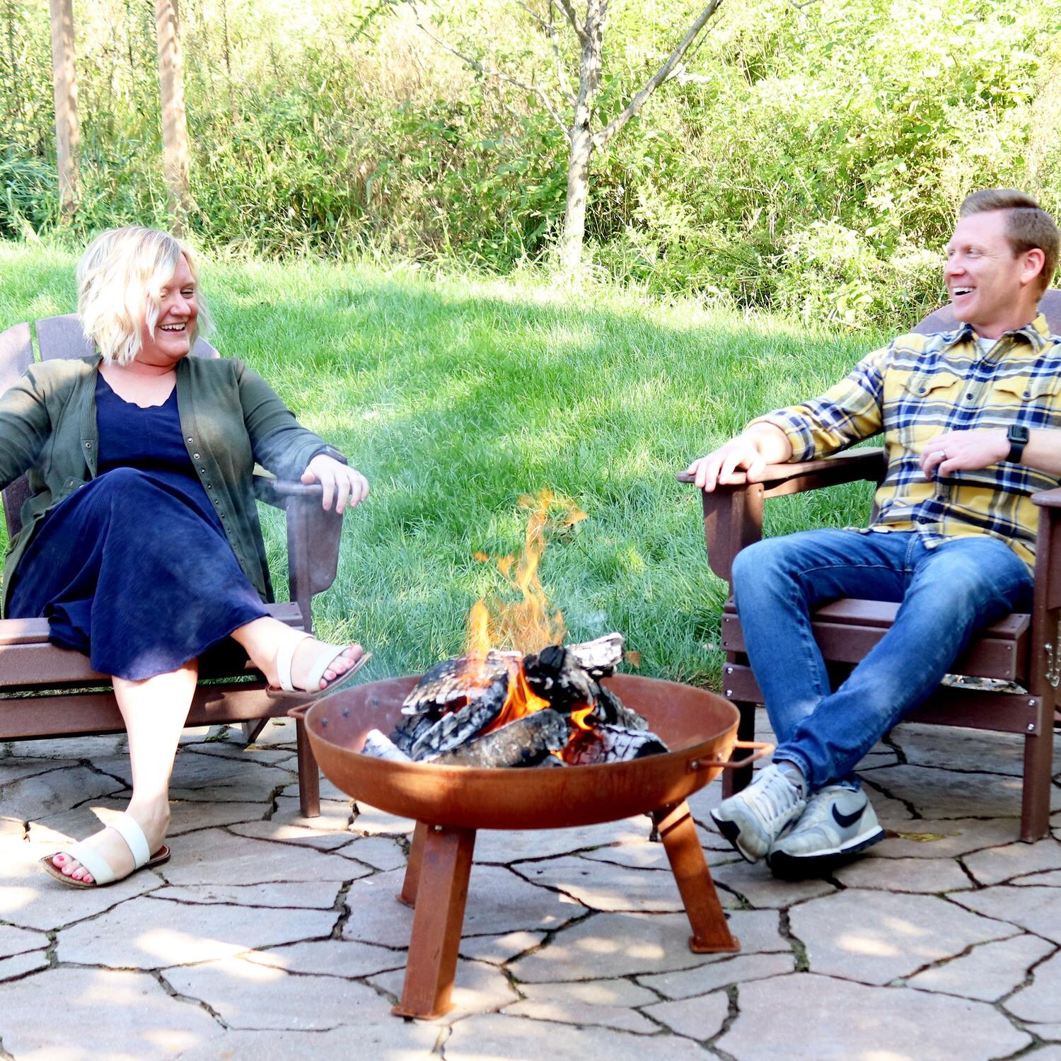 Ultimate Patio RCM-LG620 24 Inch Round Cast Iron Wood-Burning Fire Pit in Rust - Backyard Gathering - Lifestyle thumbnail
