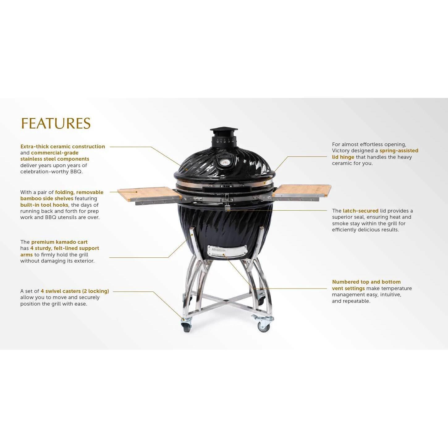Victory BBQ-VCT-K-24B 21-Inch Kamado Grill & Smoker - Features Listed thumbnail