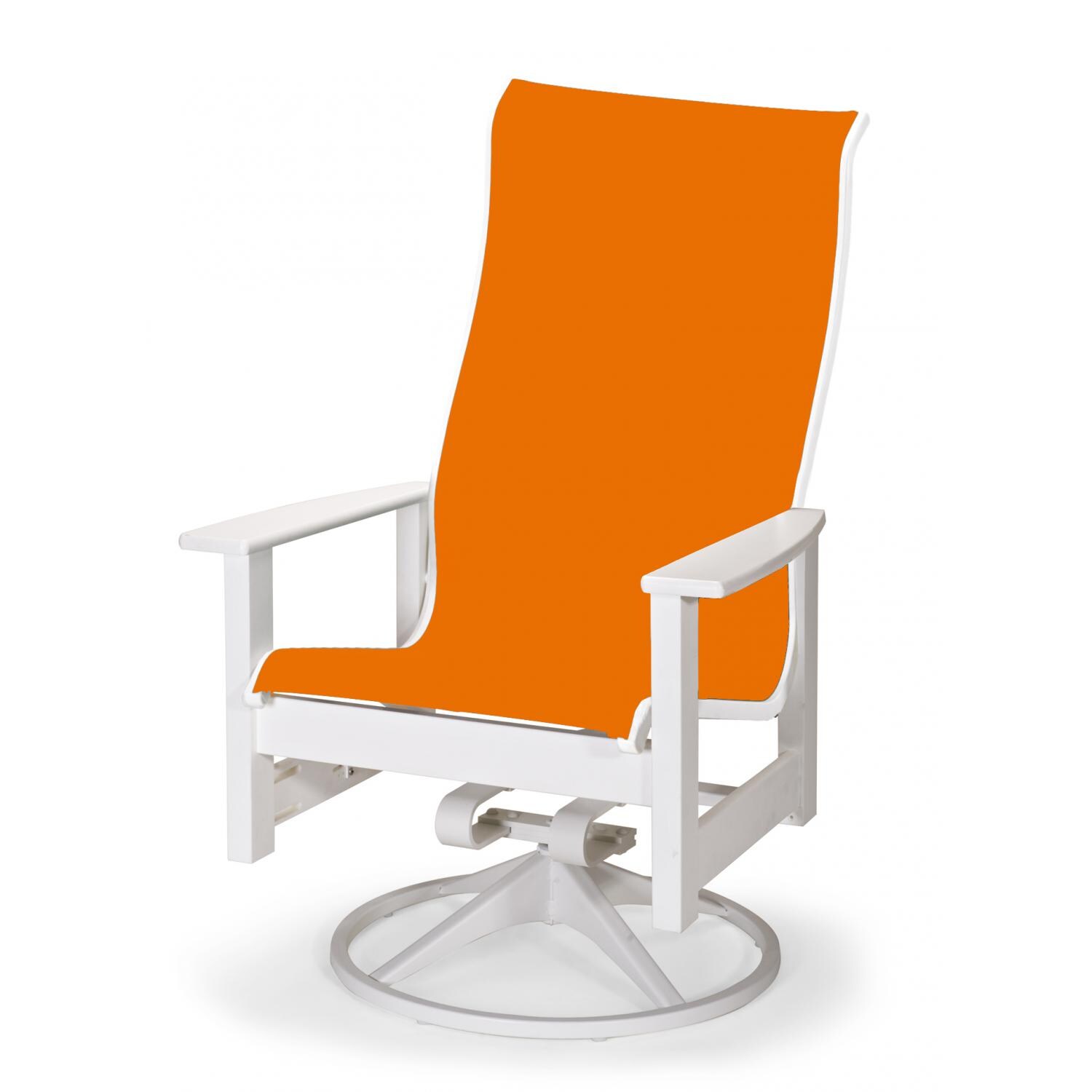 Leeward Supreme MGP Patio Swivel Rocker Dining Arm Chair By Telescope Casual - Textured Snow/Tangerine