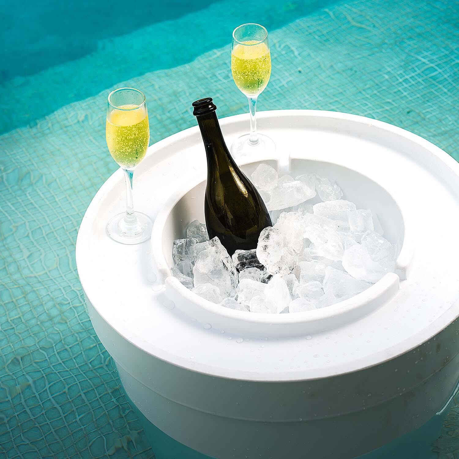 Ledge Lounger In-Pool Signature Tall Ice Bin w/Lid w/No Hole - Light Blue - Shown in White - Lifestyle thumbnail