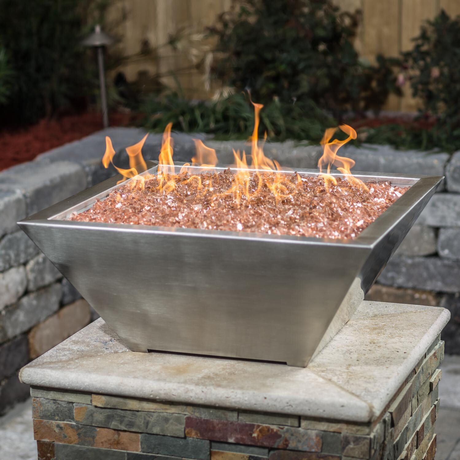 BBQGuys Signature Westfalen 24-Inch Square High-Rise Propane Column Fire Bowl - Stainless Steel (Ships as Natural Gas w/ Conversion Kit)