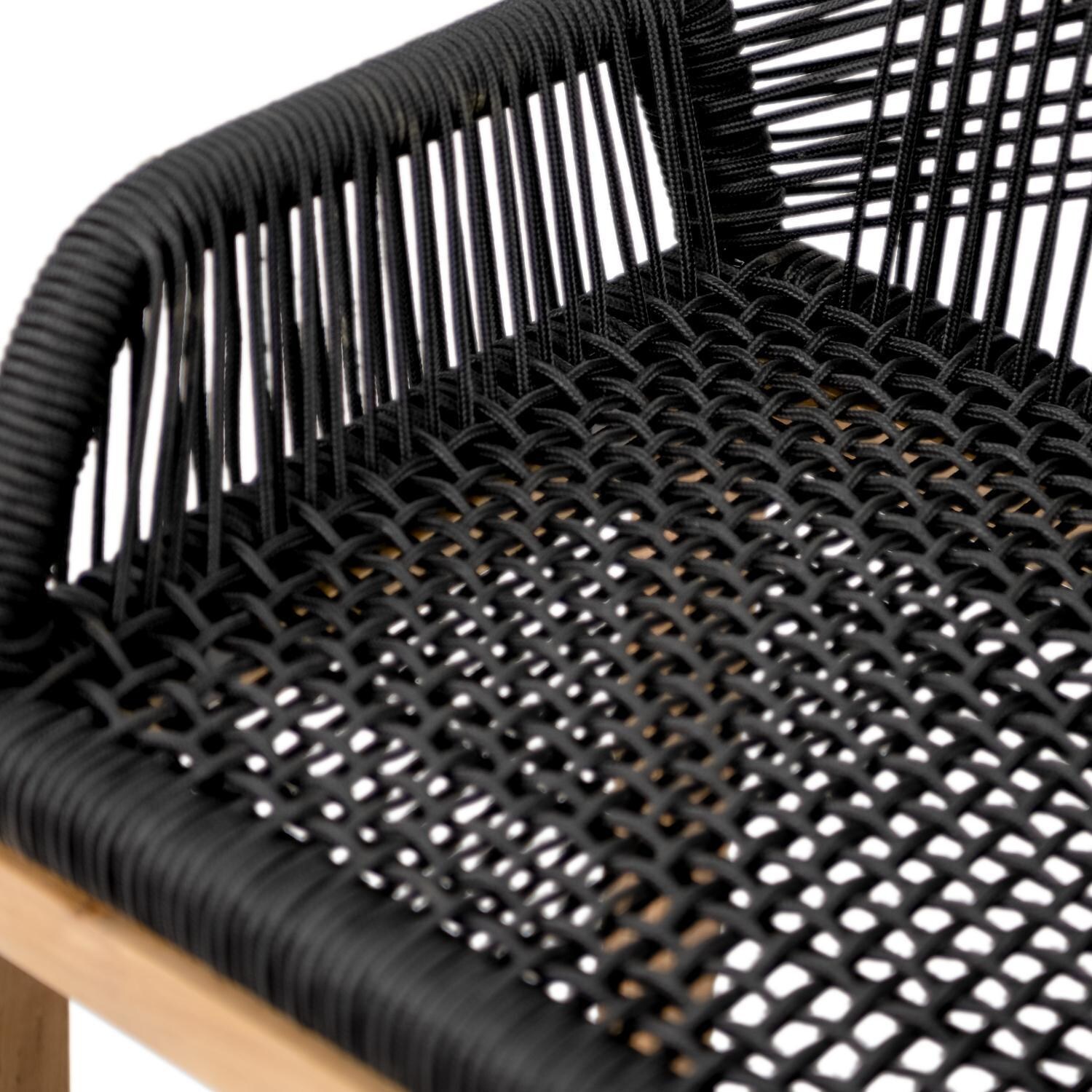 Teak + Table Breeze Olefin Rope & Teak Patio Bar Stool in Charcoal - Chair - Detail thumbnail