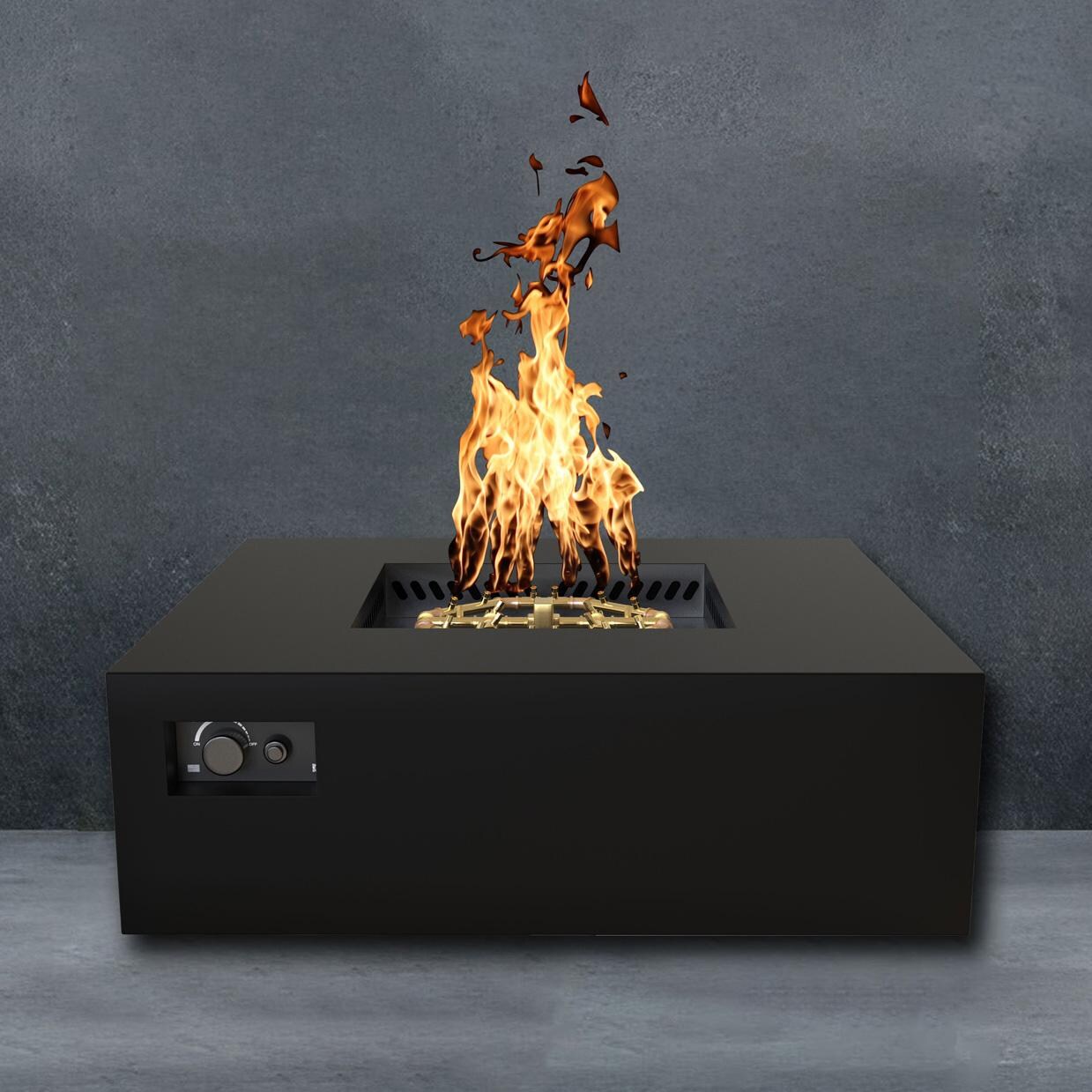 AON 48 Inch Square Powder Coated Steel Natural Gas Fire Pit Table W/ Mercury Ignition in Black By Warming Trends - Fire - Detail