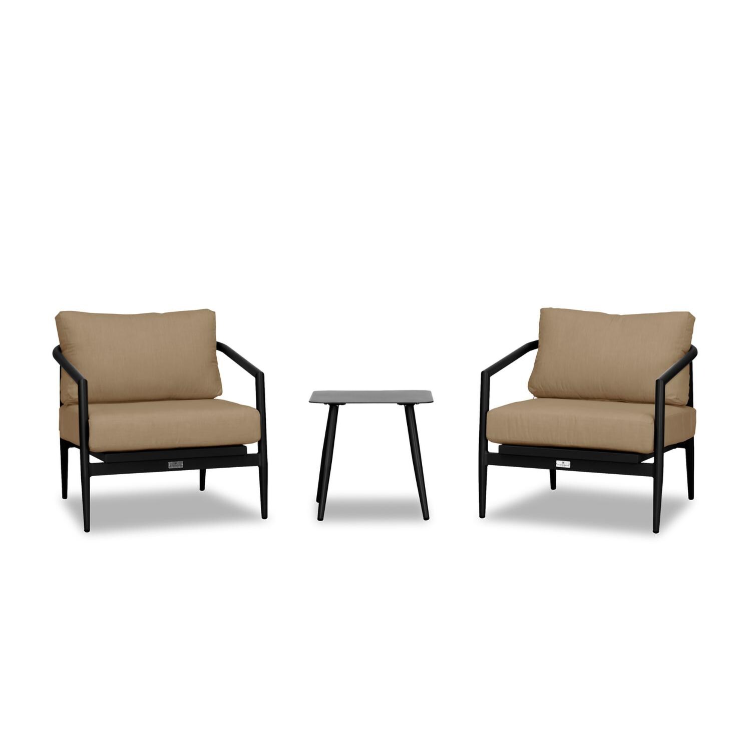 Lakeview Midnight Cove 3 Pc Aluminum Club Chair Seating Set in Black/Carbon/Heather Beige - White Background thumbnail