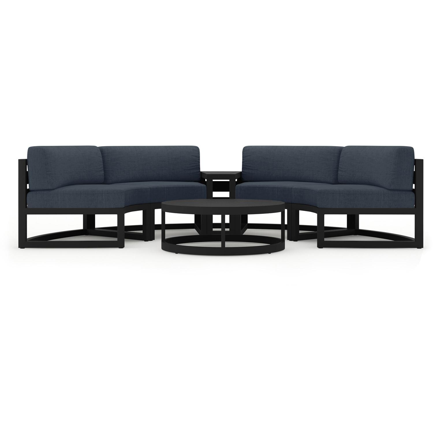 Lakeview MSTYCV-BK-4CSEC-IN Misty Cove 4 Pc Aluminum Curve Sectional Set in Black w/Coffee TableCurve Sectional Set - Black - Spectrum Indigo - Set - White Background thumbnail