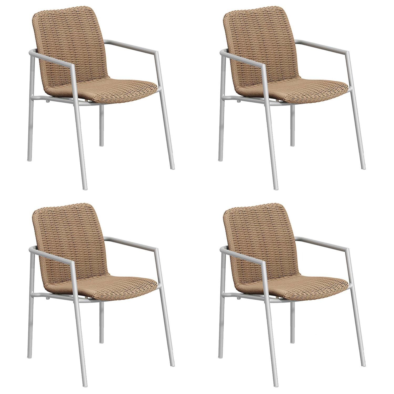 Oxford Garden Orso 4 Pc Wicker & Aluminum Dining Arm Chair in Flint/Sand thumbnail