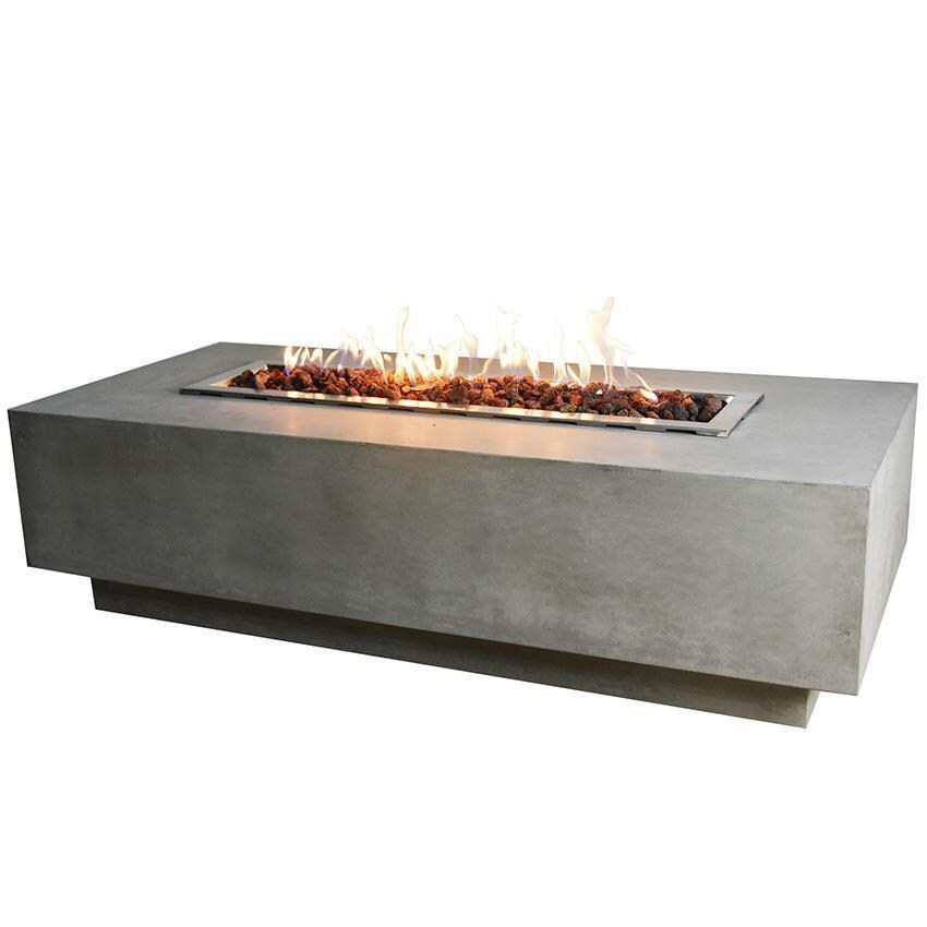 Granville OFG121LG-LP 60 Inch Rectangular Concrete Propane Fire Pit Table in Light Gray By Elementi - Lava Rock - On - White Background thumbnail