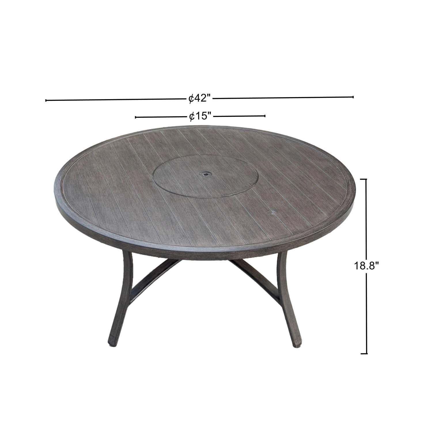 Atlantis 4 Pc Aluminum Seating Set w/ Round Ice Bucket Chat Table in Walnut/Spa by Darlee - Table - Dimensional thumbnail