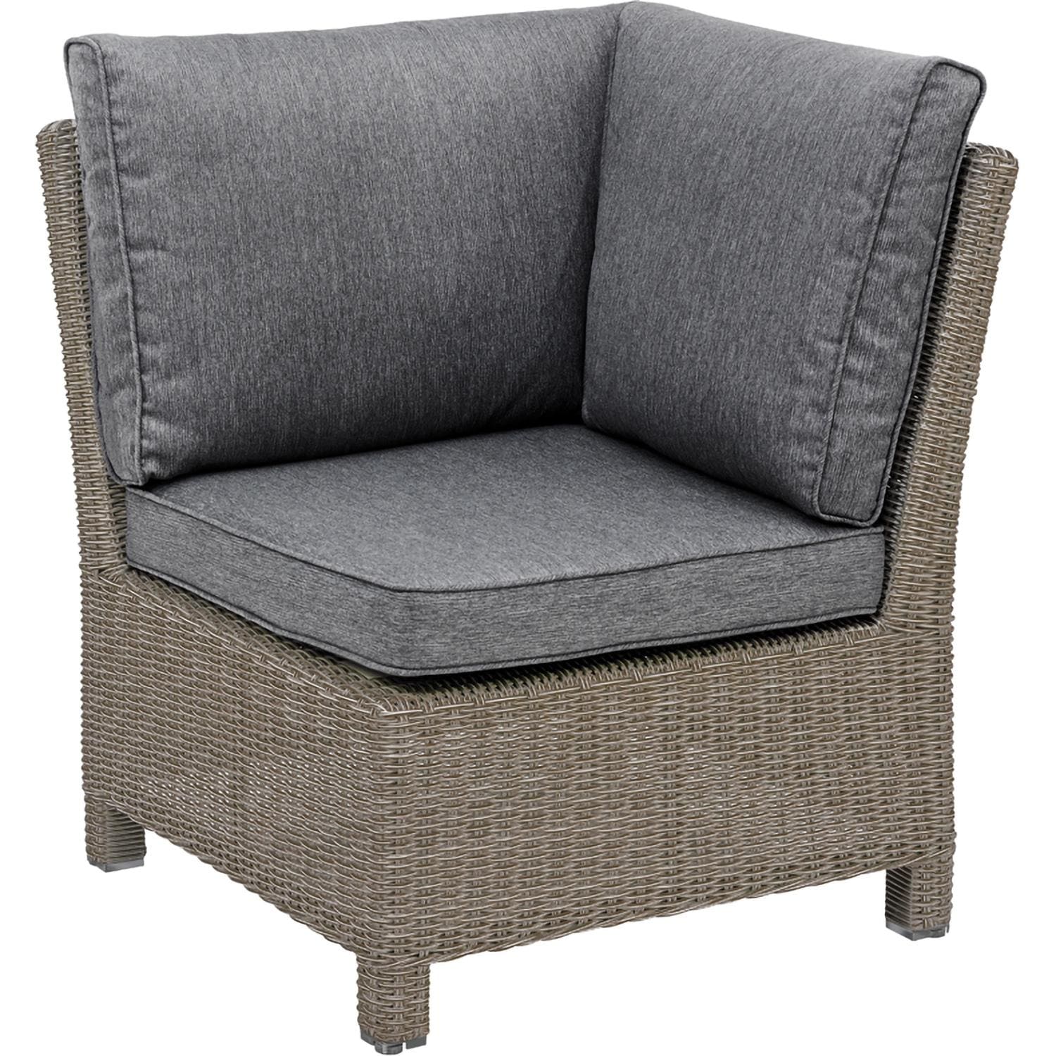 Palma 7 Pc Wicker Sectional Set in Rattan / Canvas Coal - Corner Chair - White Background thumbnail