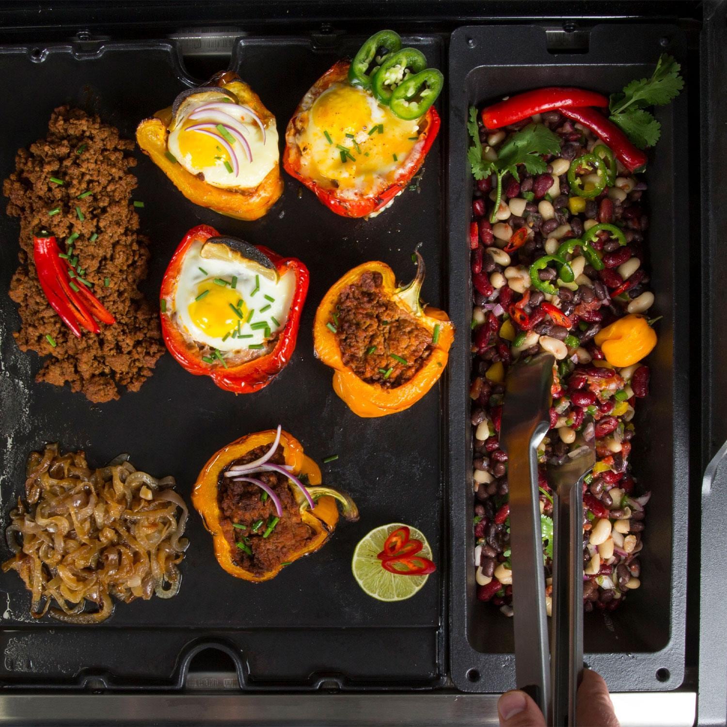 Broil King 69617 Baron/Crown Cast Iron Wok - Mixing Veggies W/ Tongs - Lifestyle thumbnail